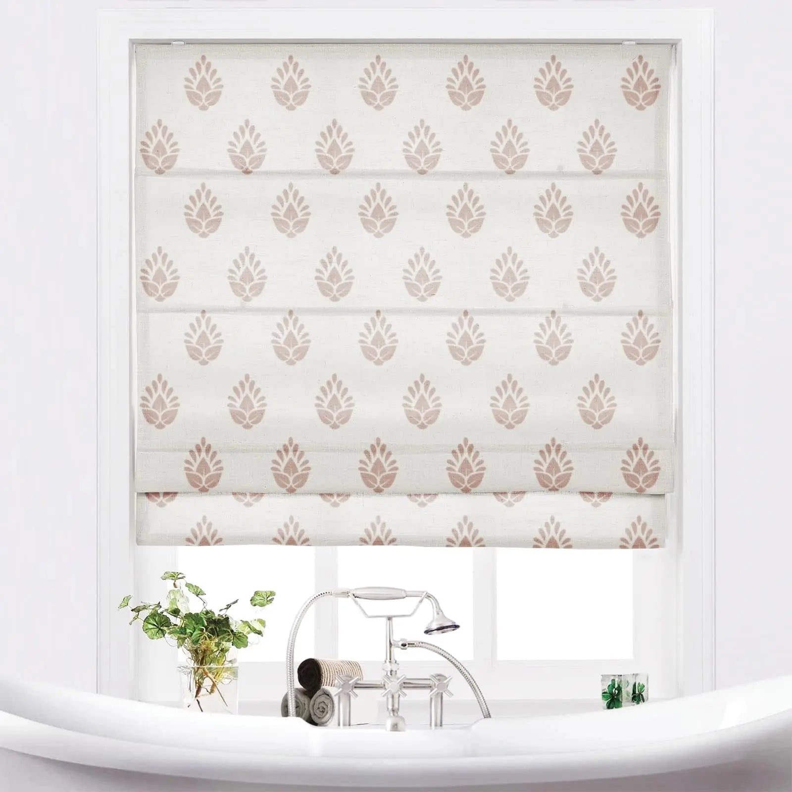 Stefana Silver Printed Cordless Roman Shade - Blackout Window Treatment for Bedroom & Living Room - Plus Size Custom Window Coverings