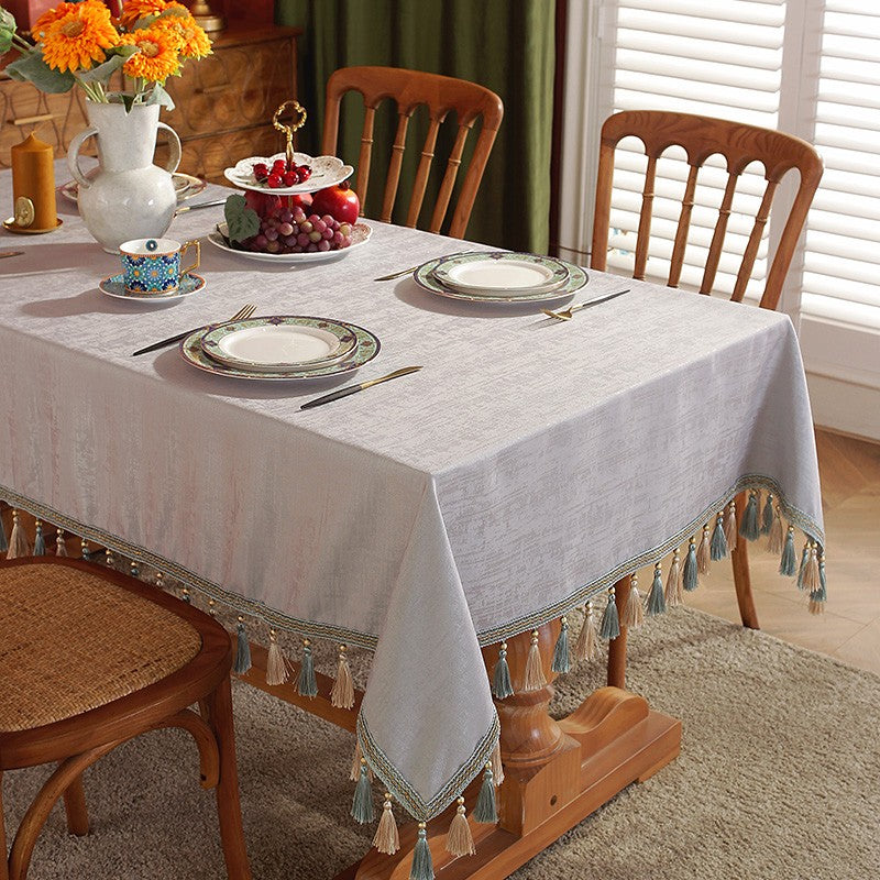 Elegant Gray Fringed Tablecloth - Modern Rectangular & Square Dining Table Cover for Home Decor | Perfect for Dinner Parties, Weddings, and Holiday Gatherings