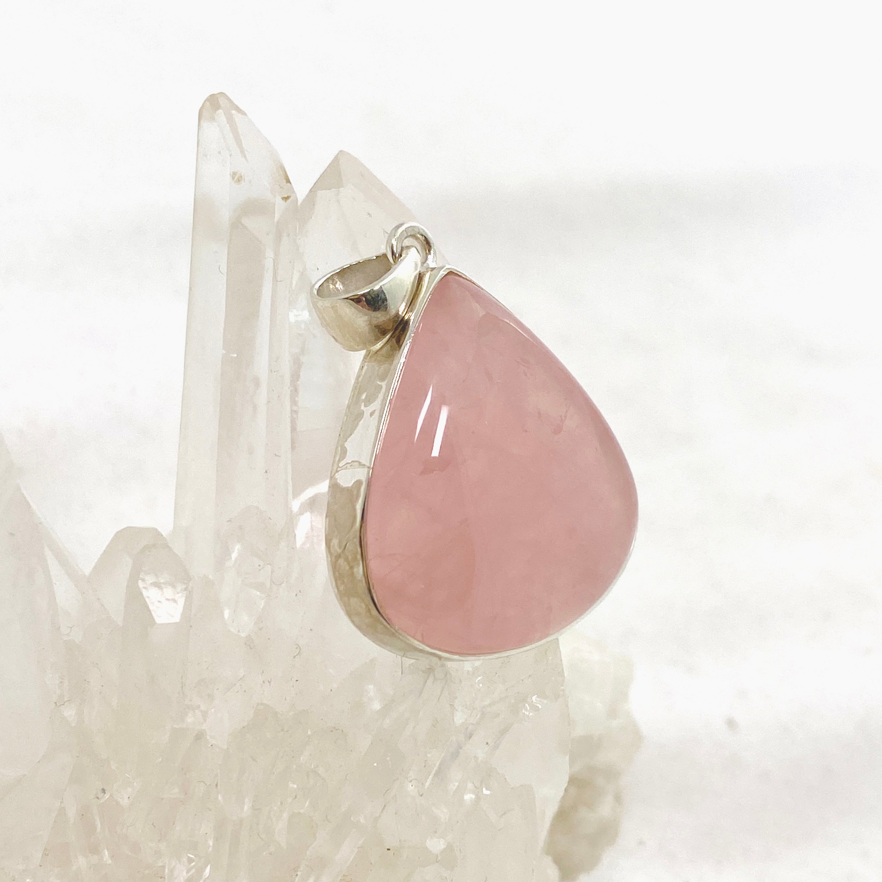 Rose Quartz Teardrop Cabochon Pendant KPGJ4689 - Natural Gemstone Jewelry for Women, Healing Crystal Necklace for Meditation, Yoga & Spiritual Gifts