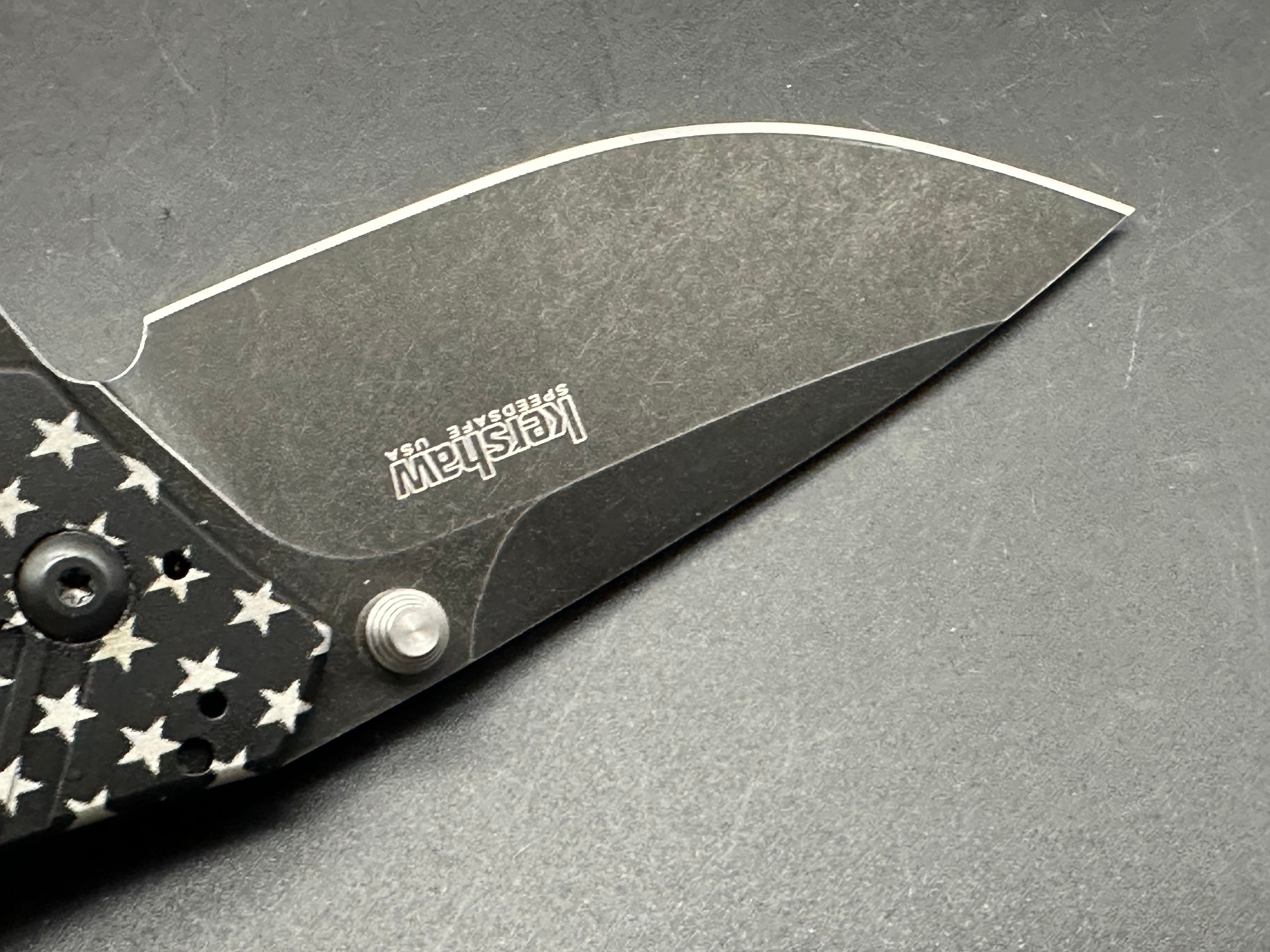 Kershaw Knockout 1870BLKBW Folding Knife - M390 Black Blade, Stars & Stripes Handle - EDC Pocket Knife for Camping, Hiking & Outdoor Adventures