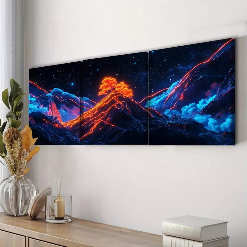 3-Piece Starry Sky Design Mountains Dark Background Wall Art Set - Framed Canvas 50x70cm (19.7x27.6in) - High Quality Print - 100% Australian Made - Ready to Hang - Perfect for Living Room, Bedroom & Office Decor