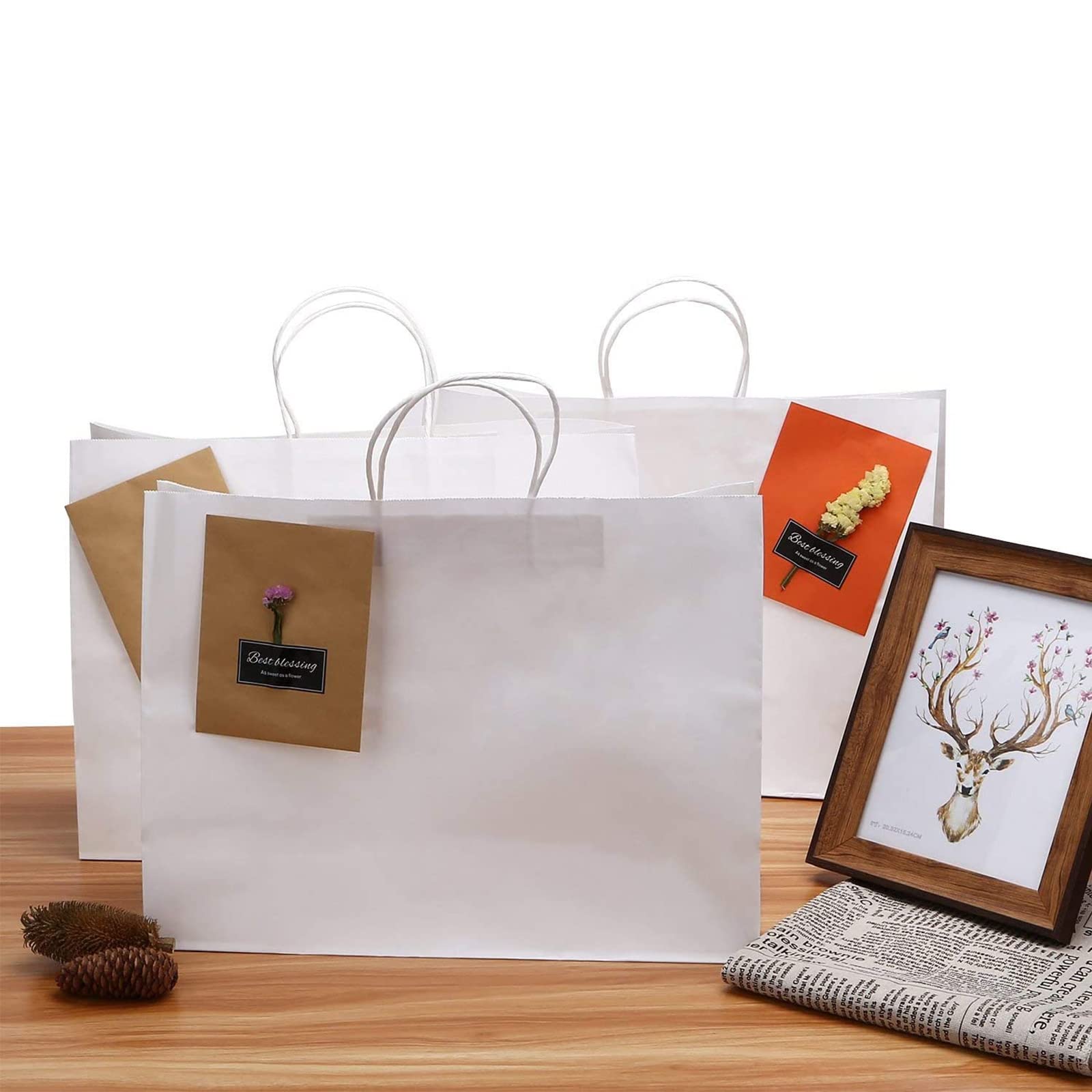 100Pcs Large Kraft Gift Bags 16x6x12 Inches with Handles - Eco-Friendly Paper Bags for Retail, Business, Parties, Shopping & Grocery - Perfect for Mother's Day Gifts, Birthday Presents & Boutique Packaging