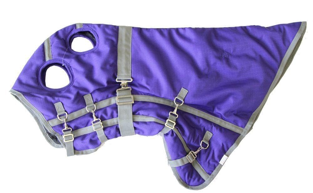 1200D Waterproof Heavyweight Winter Horse Blanket with Hood - 400g Insulated Turnout Rug with Fleece Collar, Shoulder Gussets & Tail Flap - Purple 80