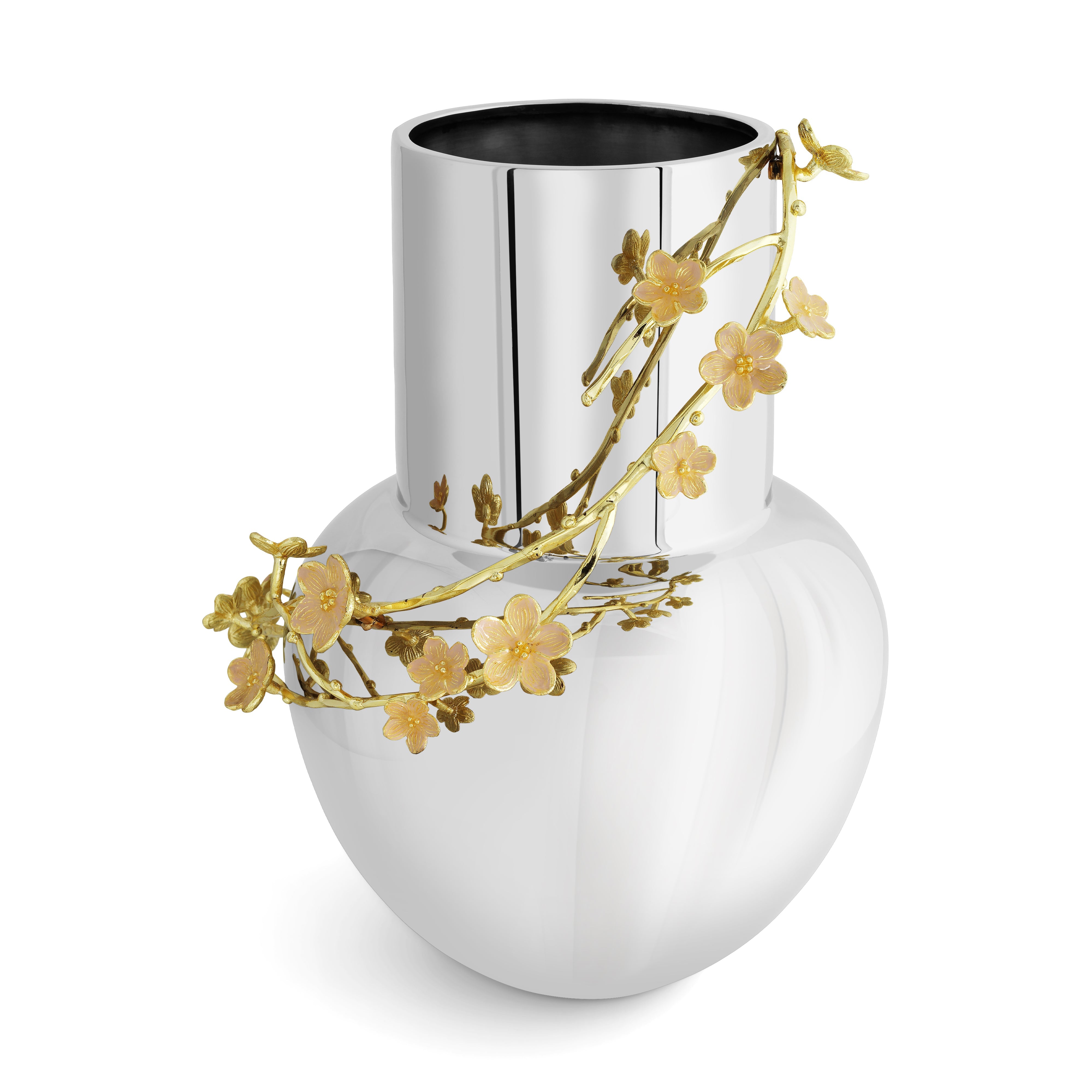 Elegant Silver Cherry Blossom Vase - Handcrafted Floral Decor for Home, Wedding & Spring Table Centerpiece