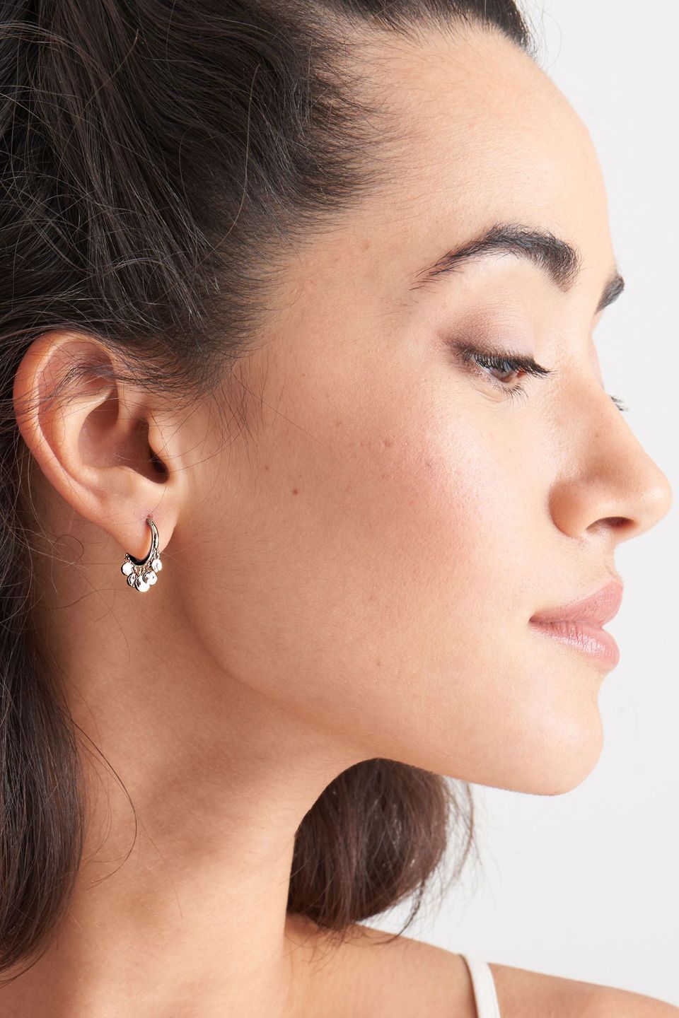 Ear We Go Mini Hanging Disc EOL Silver Huggie Hoop Earrings - Dainty Everyday Jewelry for Work & Date Night