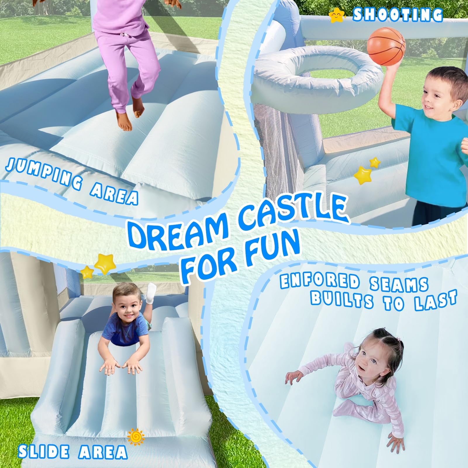**Dream Castle Bounce House for Kids - 8ft x 6ft Inflatable Bouncy House with Slide & Blower - Indoor/Outdoor Toddler Playhouse - Perfect for Birthday Parties, Backyard Fun & Playdates**