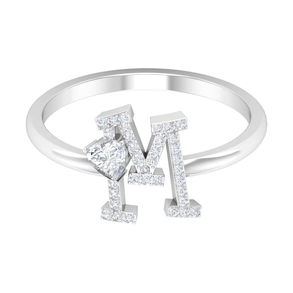 14K White Gold Diamond Initial Rings for Women - Personalized A to Z Letter Rings with Heart Design | Perfect for Birthdays, Anniversaries, and Special Occasions