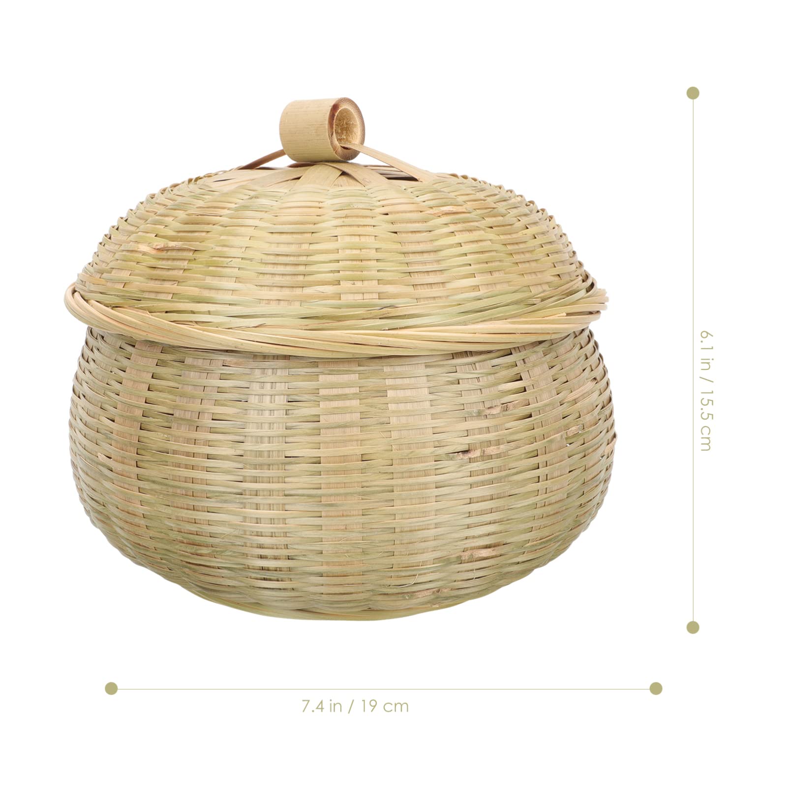 YARDWE Round Bamboo Woven Storage Basket with Lid - 19x15.5cm Organizer Bin for Bread, Food, Fruits & Kitchen Table Organization - Perfect for Pantry, Bathroom & Home Decor Storage