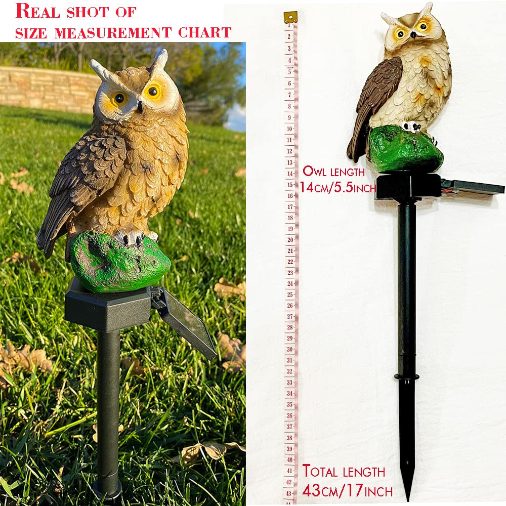 Solar Owl Garden Lights Outdoor Decor - 2PCS Waterproof Brown Resin LED Owl Stake Lights for Yard, Pathway, Patio & Lawn | Perfect for Nighttime Landscape Lighting & Garden Accents