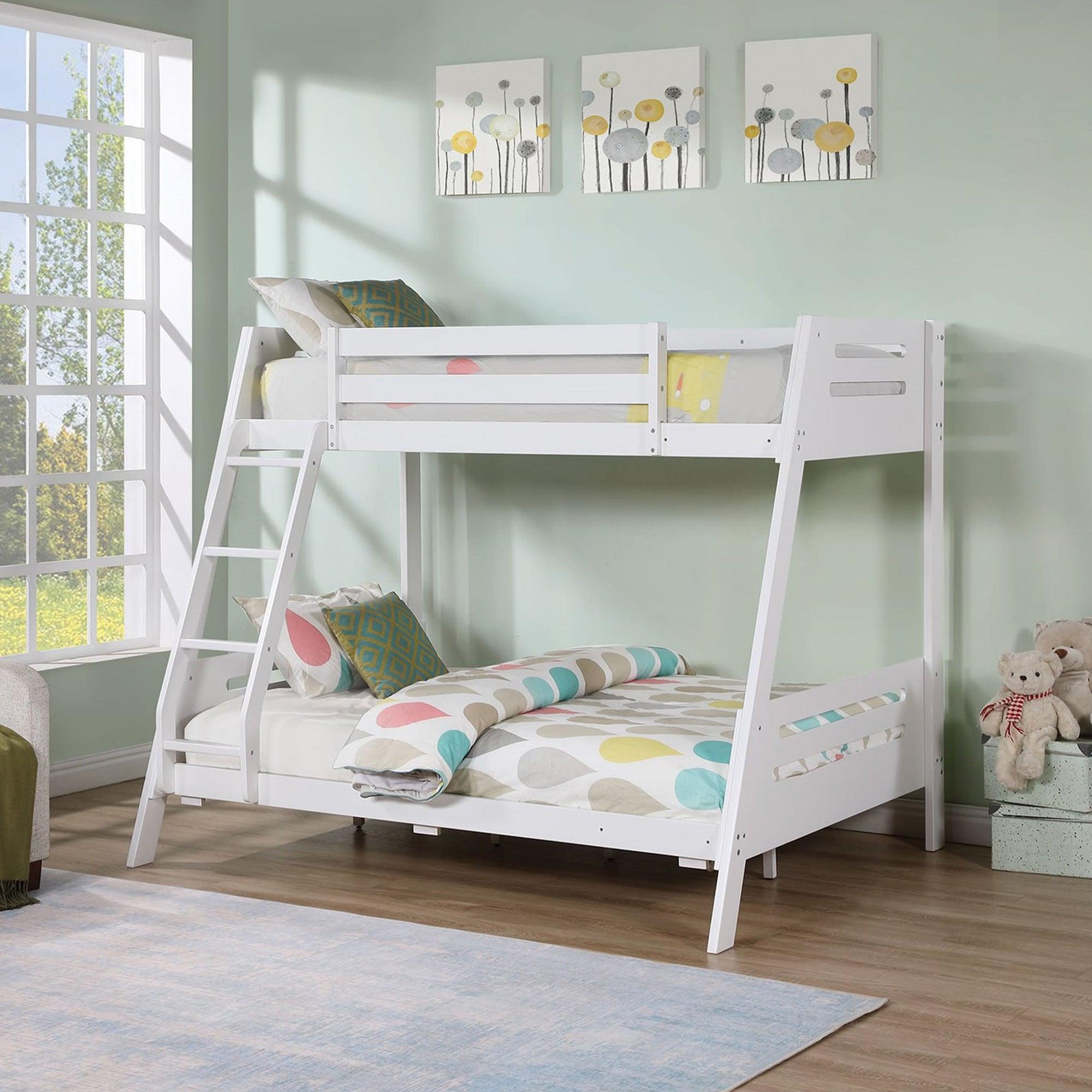Solid Wood Twin/Full Bunk Bed with Reversible Angled Ladder & Underbed Drawers - Sturdy Kids Bunk Bed for Small Spaces, Bedroom & Guest Room - Perfect for Siblings, Sleepovers & Space Saving