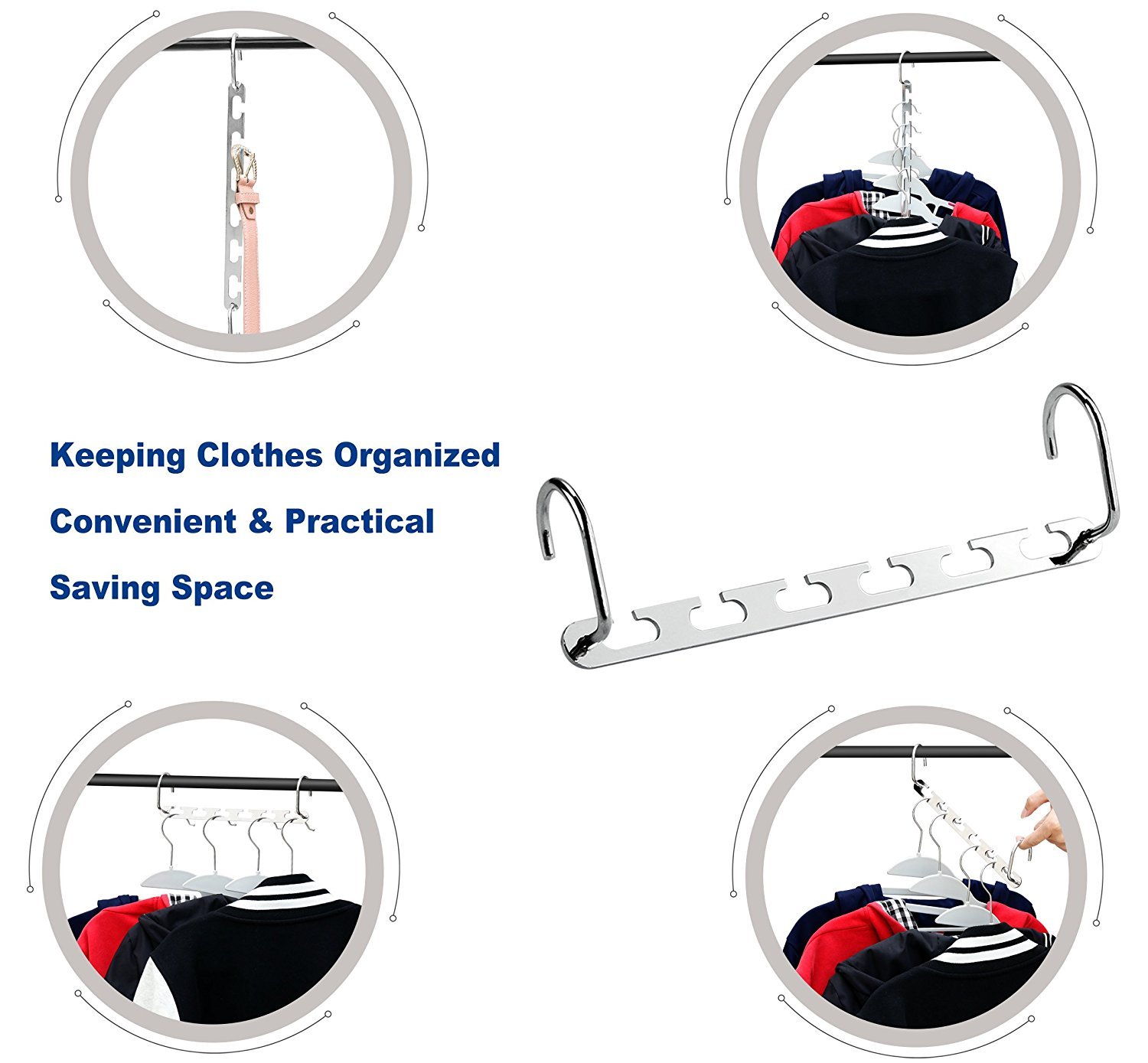 TOPIND 12-Hole Stainless Steel Magic Hangers - Space Saving Closet Organizer for Heavy Clothes (Pack of 4/6/8/10) | Wardrobe Storage Solution for Jackets, Pants & Coats