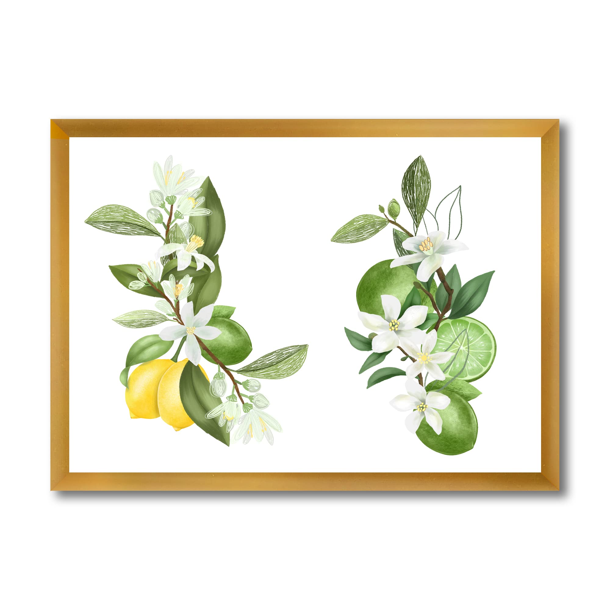 Blooming Lemon Tree Branches Framed Wall Art - Traditional Floral Home Decor for Living Room, Bedroom & Office