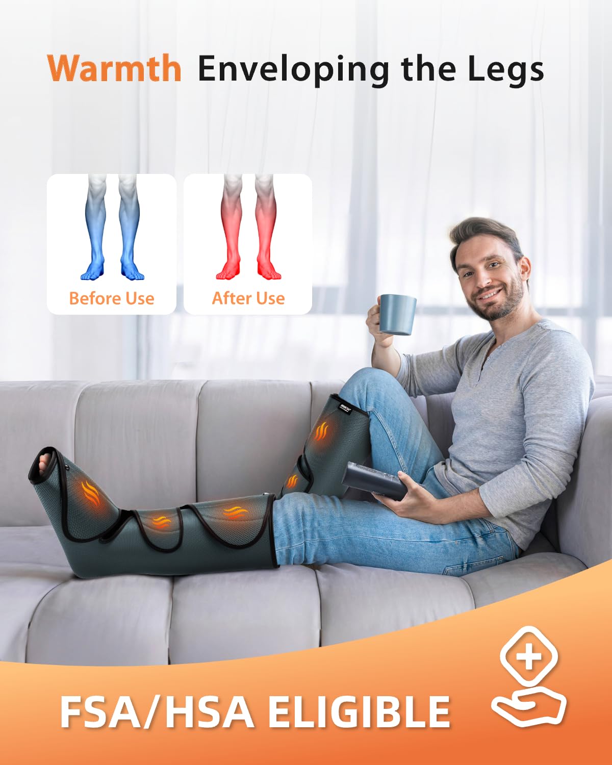 CINCOM Leg Massager with Heat & Air Compression - Circulation & Pain Relief for Edema, RLS, Muscle Recovery - FSA/HSA Eligible - Perfect for Home, Office & Post-Workout Relaxation