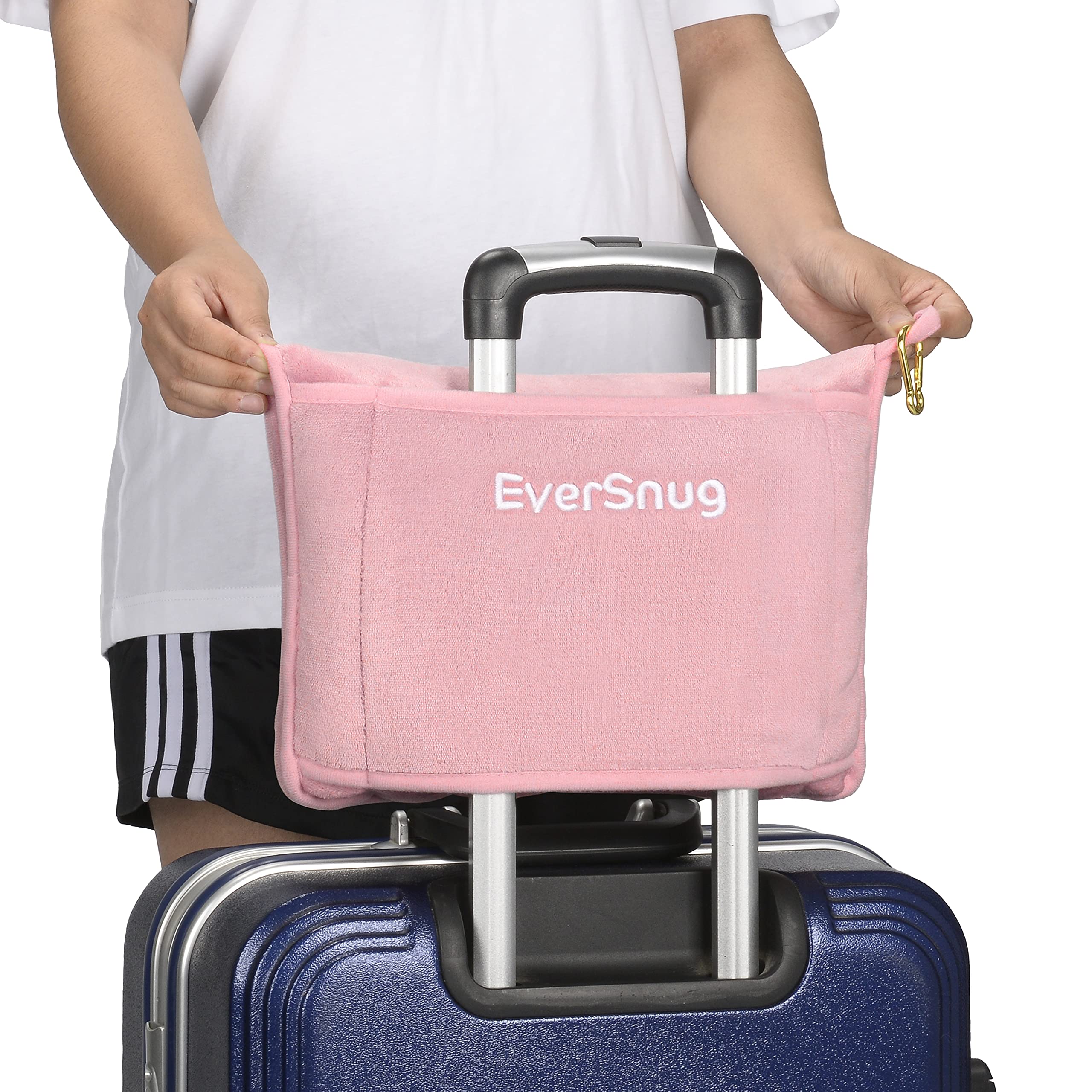 EverSnug Ultra-Soft Travel Blanket & Pillow Set - 65x40 Inch Compact Lightweight Fleece Blanket with Carry Case, Luggage Sleeve & Backpack Clip - Perfect for Airplane, Car, Camping & Office Comfort (Light Pink)