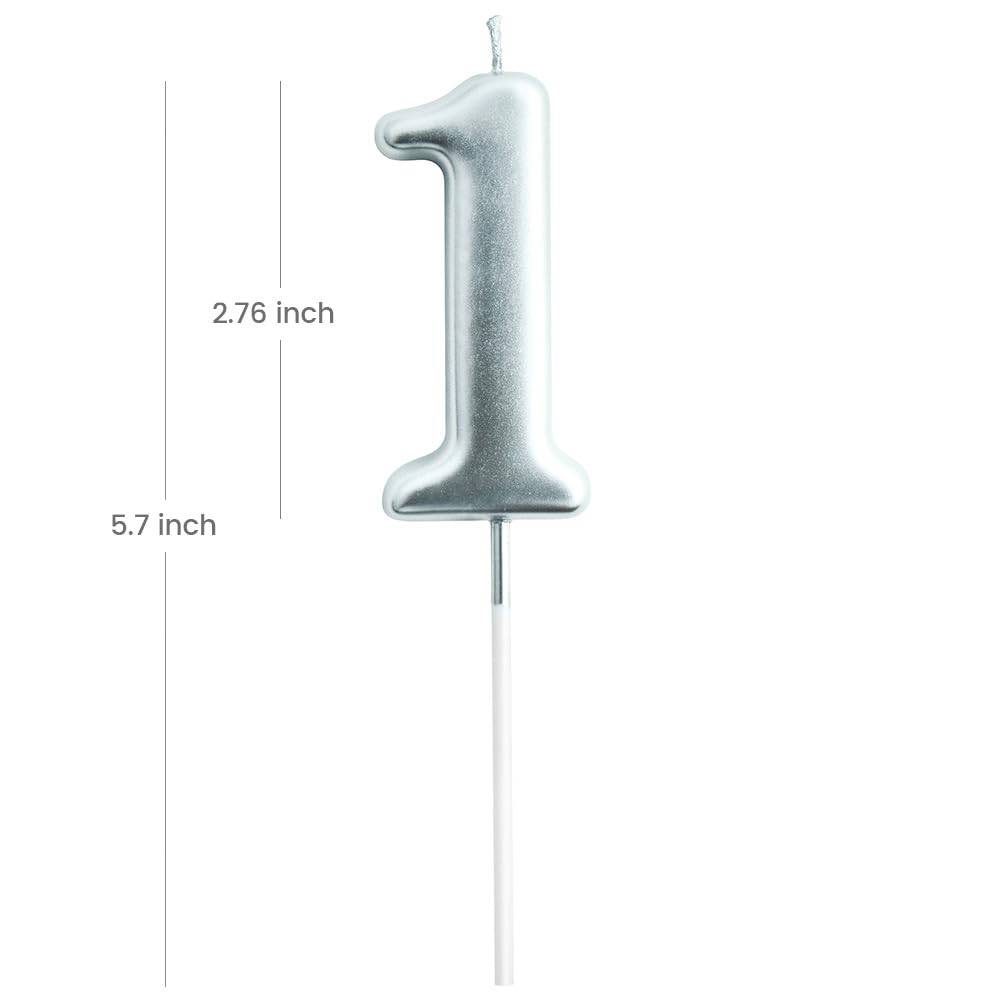 1st Birthday Candle - Large 2.76 Inch Silver Number 1 Candle for Cake Decorations | Perfect for Birthday Parties, Baby Showers & Anniversary Celebrations | Safe for Cakes & Cupcakes