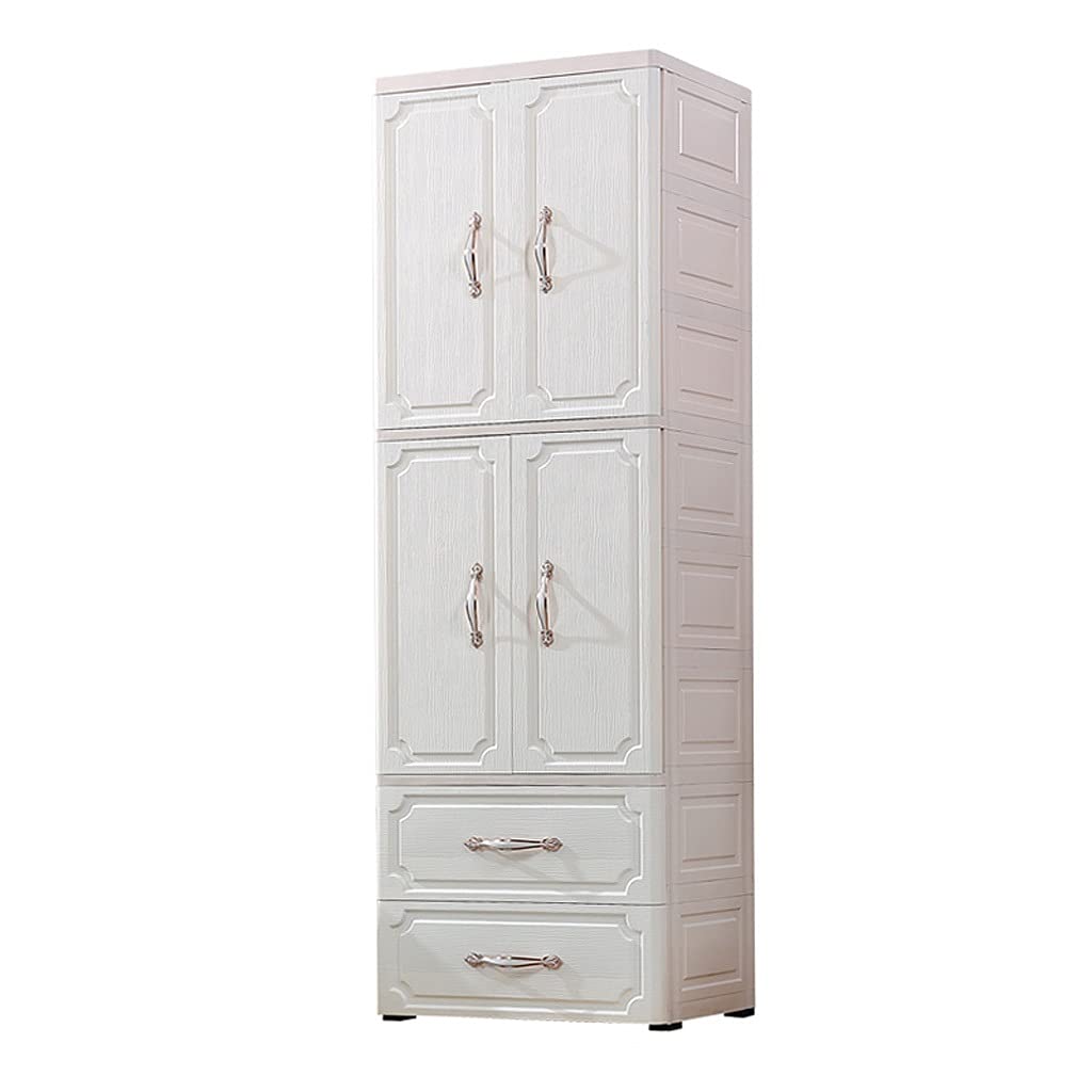 ZHAOSHUNLI Plastic Storage Cabinet with Drawers - Double Door Kids Wardrobe Organizer for Bedroom, Closet & Nursery (Hanging + Compartment + 2 Drawers) - Perfect for Toy Storage, Clothes Organization & Home Decor