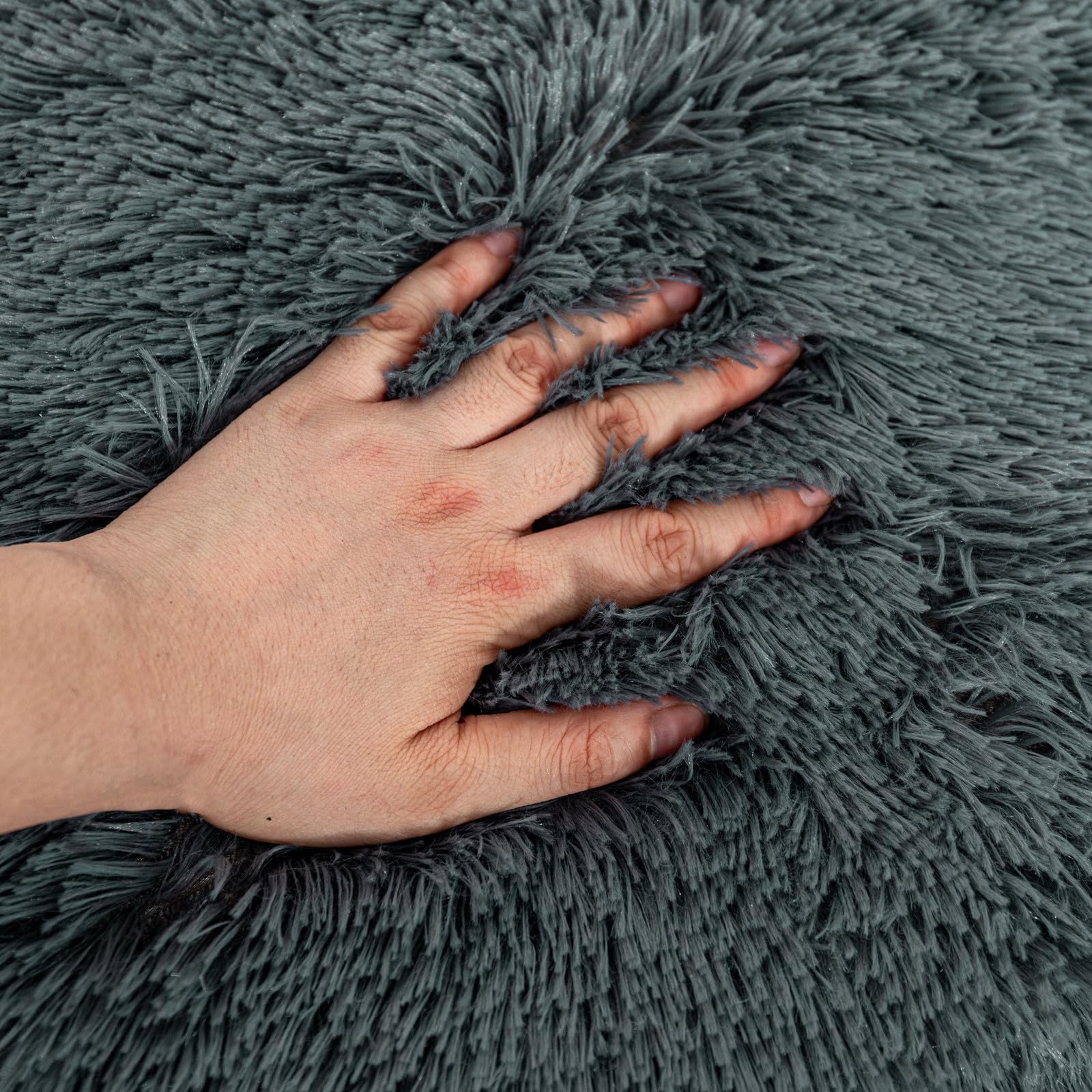 Fur Ottoman Stool Cover - 20x12 Inch Round Foot Rest Pouf, No Filler, Foldable Floor Bean Bag Chair for Living Room & Bedroom - Dark Gray - Perfect for Cozy Home Decor, Reading Nook, and Pet Lounging