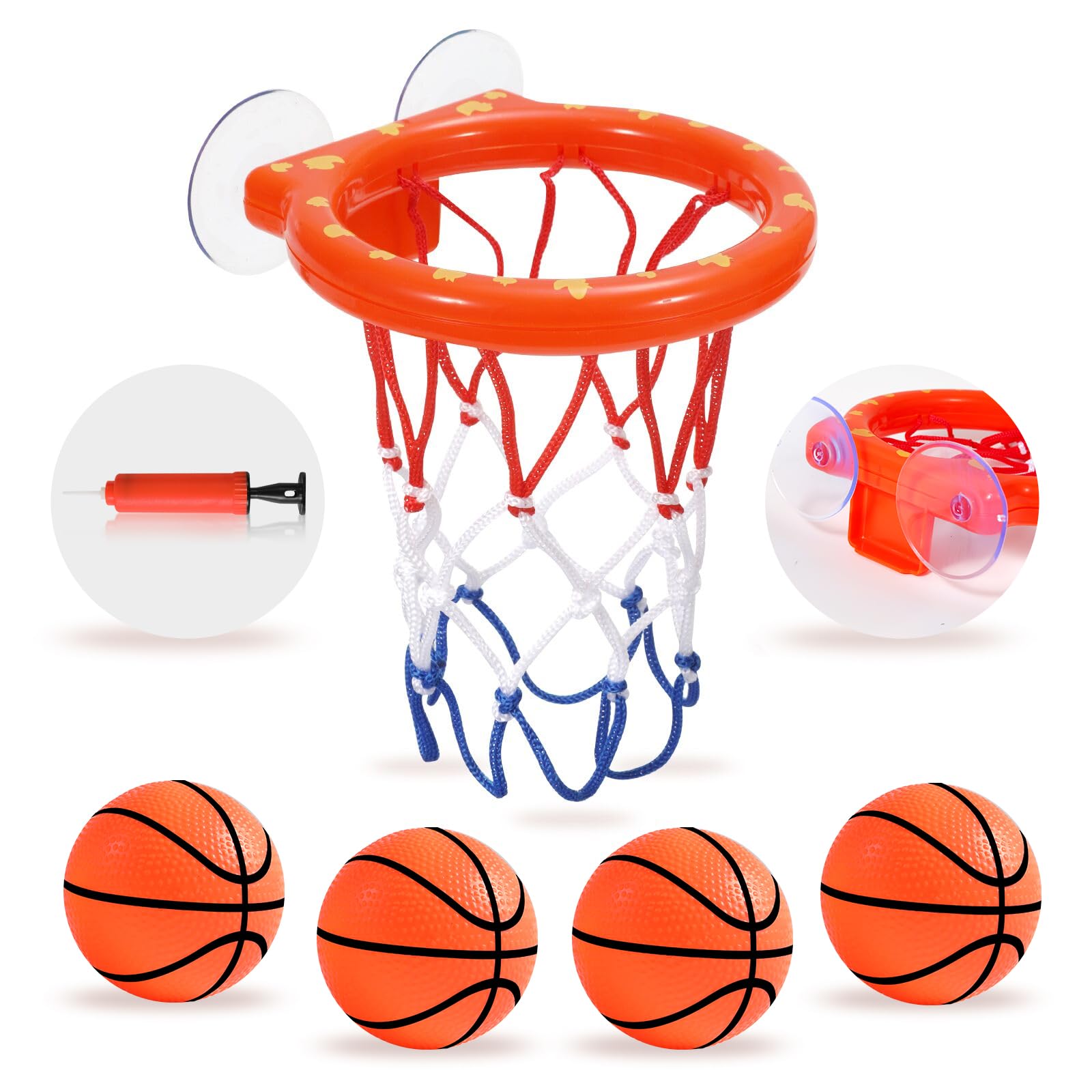 **Bathtub Basketball Hoop for Kids - Suction Cup Bath Toy Set with 4 Soft Balls - Fun Shower Toys for Toddlers Ages 4-8 - Perfect for Boys & Girls Bath Time Play**