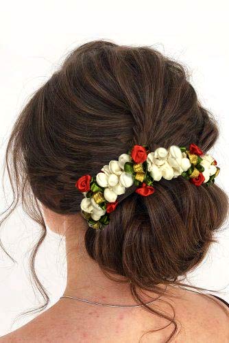 White Medium Gajra Hair Flare Accessories for Women – 1580 Juda Bun & Pin | Perfect for Weddings, Parties & Indian Traditional Hairstyles