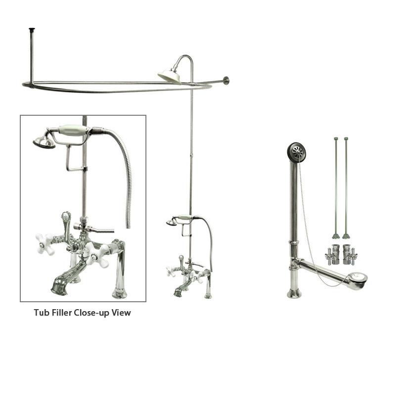Vintage Chrome Clawfoot Tub Faucet Shower Kit with Enclosure & Curtain Rod - 112T1CTS - Perfect for Bathroom Renovation & Antique Style Decor