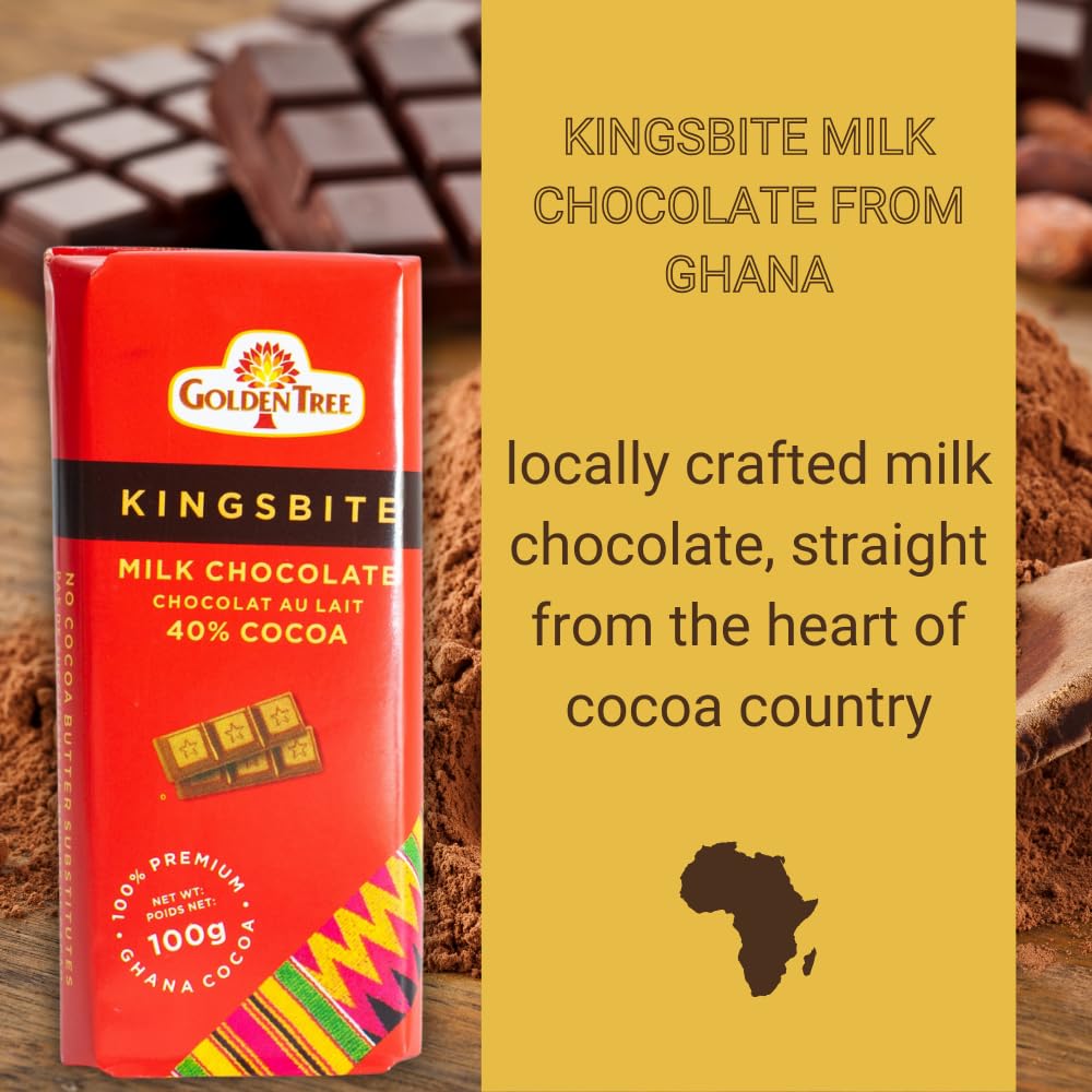 Kingsbite Award Winning 40% Cocoa Milk Chocolate Bar - All Natural, Ethically Sourced Single Origin Ghana Chocolate (1 Bar) - Perfect for Gifts, Desserts & Healthy Snacking