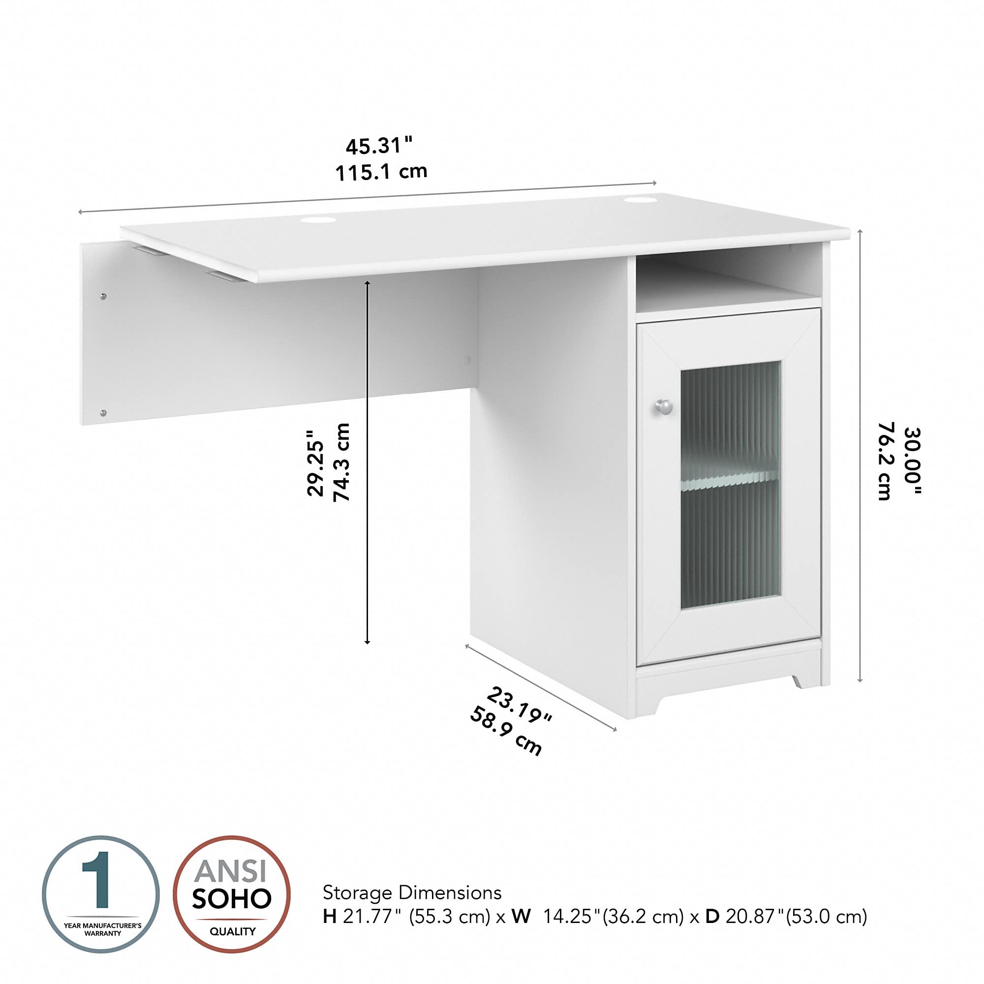 Bush Furniture Cabot L-Shaped Computer Desk with Storage - White - Home Office Desk for Small Spaces, Gaming & Workstation Setup