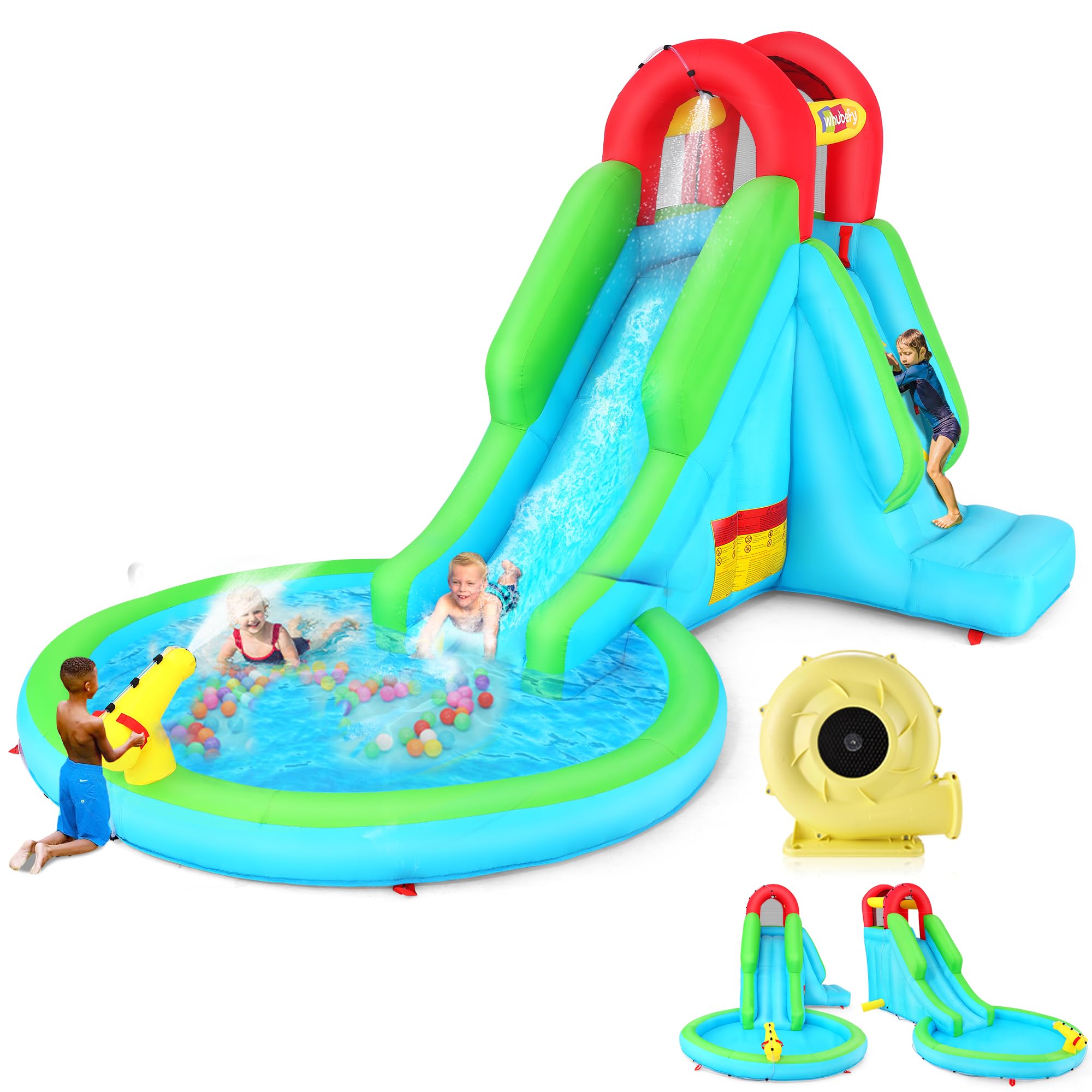 **AKEYDIY Inflatable Water Slide for Kids - Backyard Water Park with Climbing Wall, Slide, Splash Pool & Spray Blaster - Perfect for Summer Parties, Birthdays & Outdoor Fun**