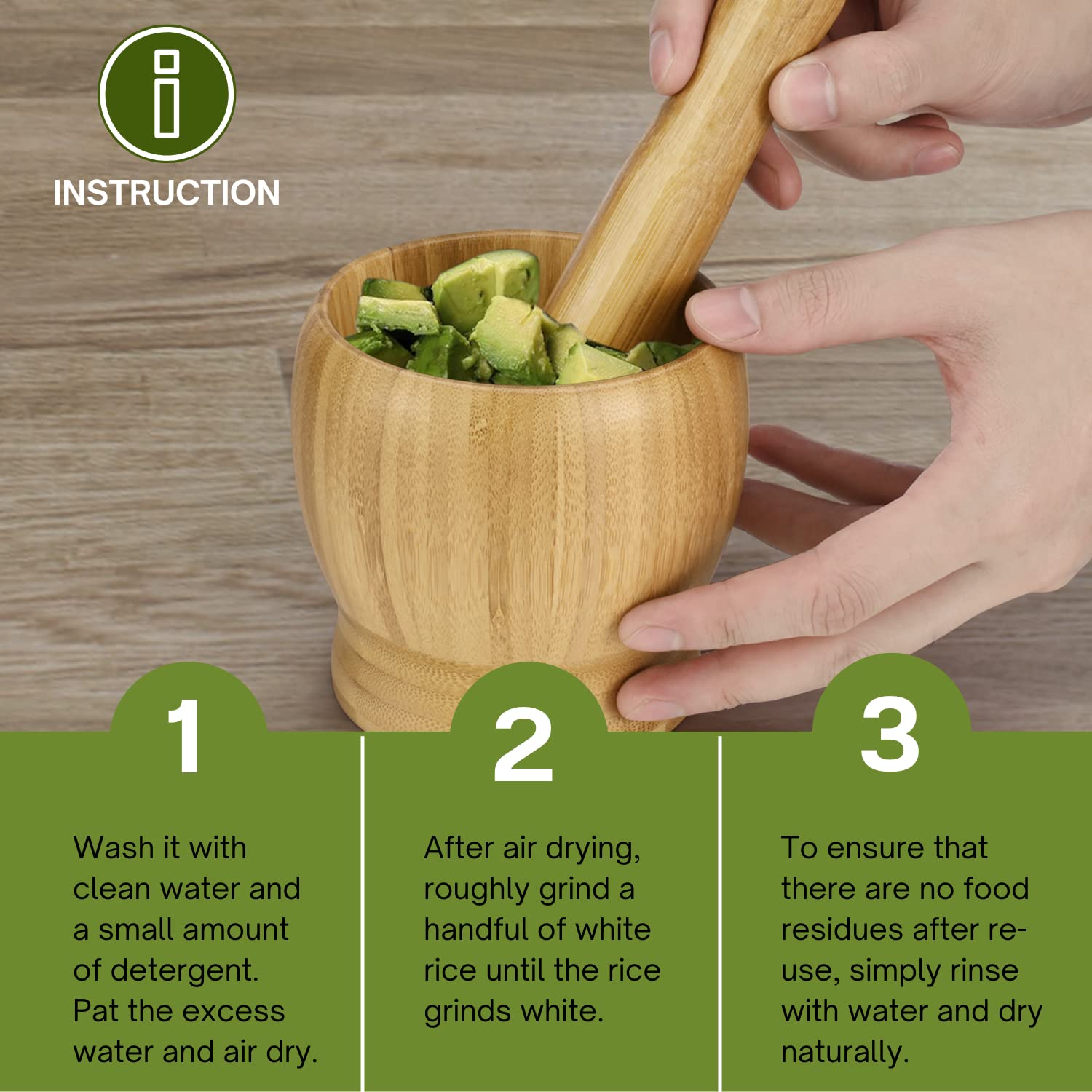Premium 5-Inch Bamboo Mortar and Pestle Set - Natural Wooden Molcajete for Grinding Herbs, Spices, Garlic & Pills - Includes Lid & Spoon - Perfect for Guacamole, Cocktails, Ayurvedic Medicine & Kitchen Use