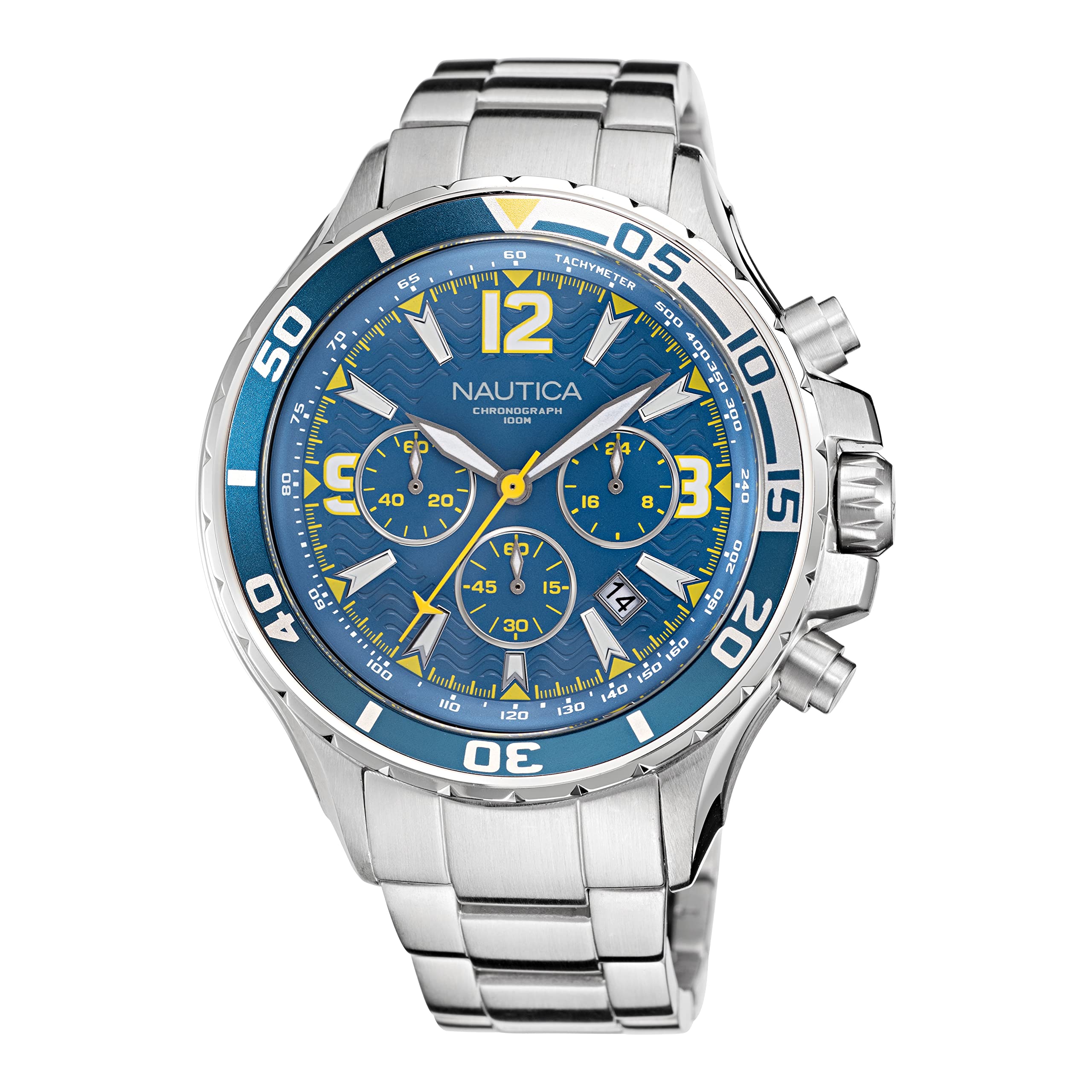 Nautica Men's NAPNSS219 NST Grey Blue Stainless Steel Bracelet Watch with Bonus Silicone Strap - Waterproof Casual & Dress Watch for Everyday Wear, Swimming, and Office Style