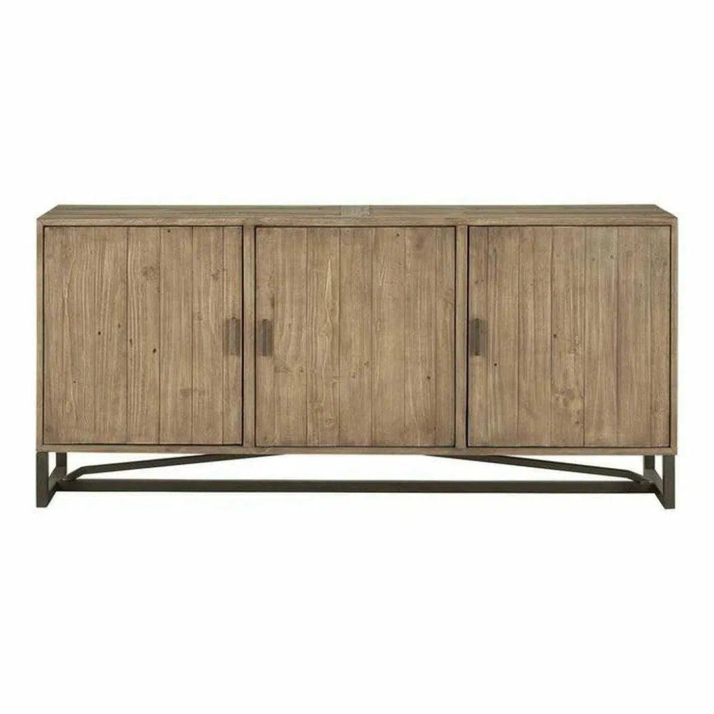 67.75 Inch Rustic Brown Wood Credenza - Solid Wood Buffet Cabinet for Dining Room, Living Room & Entryway Storage
