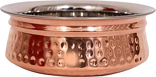 Premium Stainless Steel & Copper Cookware Set - 2 Handi Pots, 2 Kadai Pans & 1 Balti Bucket for Indian Cooking | Traditional Kitchen Utensils for Curry, Biryani & Stews | Ideal for Home Chefs & Restaurant Use
