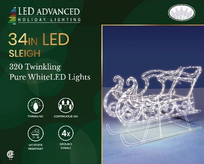 3-Piece Pure White Twinkling LED Elegant Buck and Sleigh Wire Sculptures - Christmas Home Decor, Holiday Table Centerpiece, Winter Wonderland Display