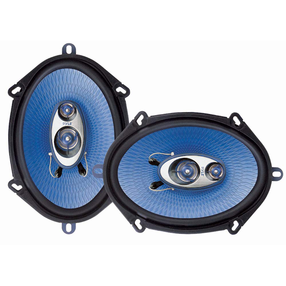 Pyle PL573BL 5x7 Inch 6x8 Inch 300W Peak Power 3-Way Triaxial Car Stereo Speakers with Grille, Wires & Mounting Kit - Blue (8 Speakers) for Enhanced Vehicle Audio & Road Trip Sound System