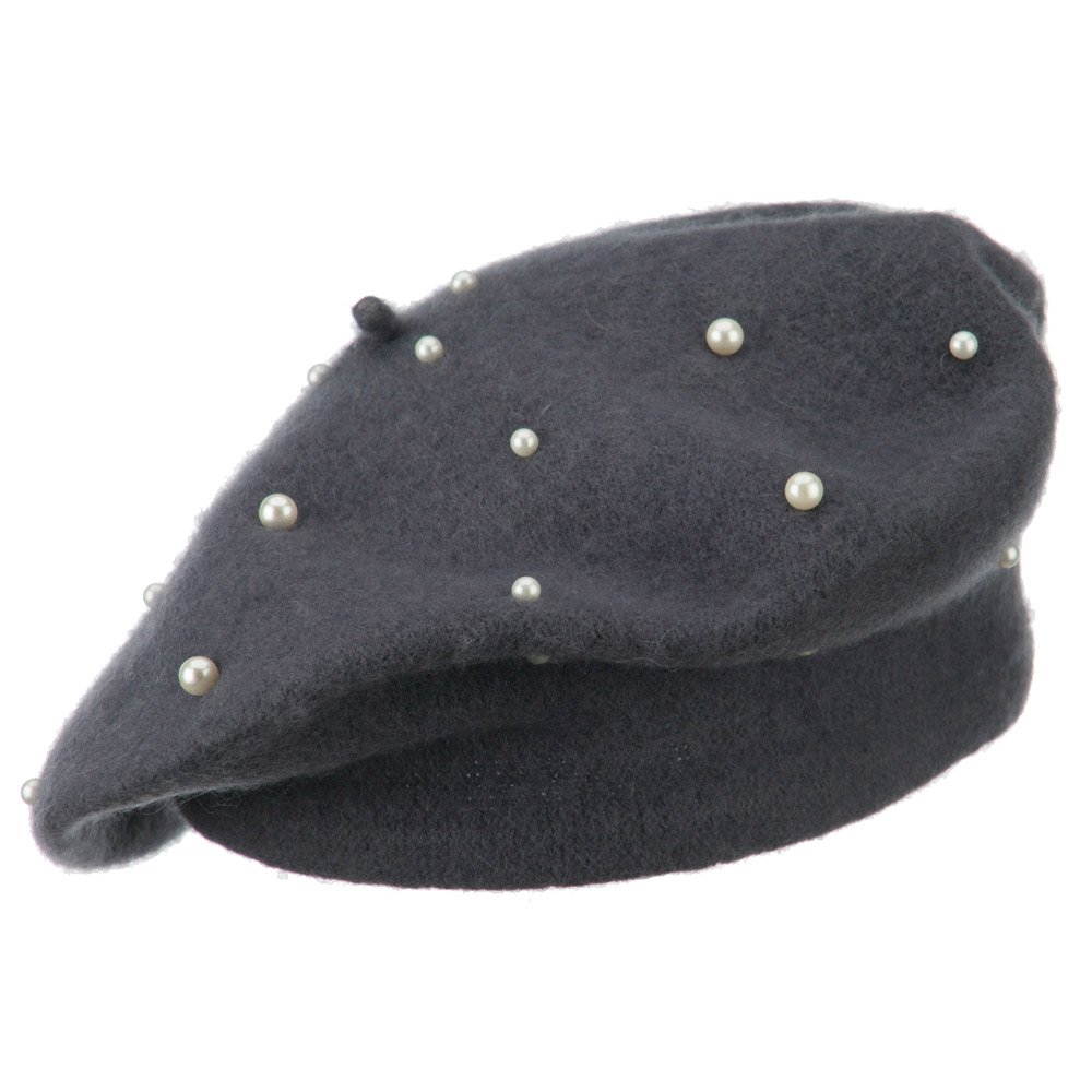 Jeanne Simmons Women's Fashion Beret Hat with Fake Pearl Accents - Grey | Elegant Winter & Fall Hat for Women, Perfect for Parties, Weddings & Daily Wear