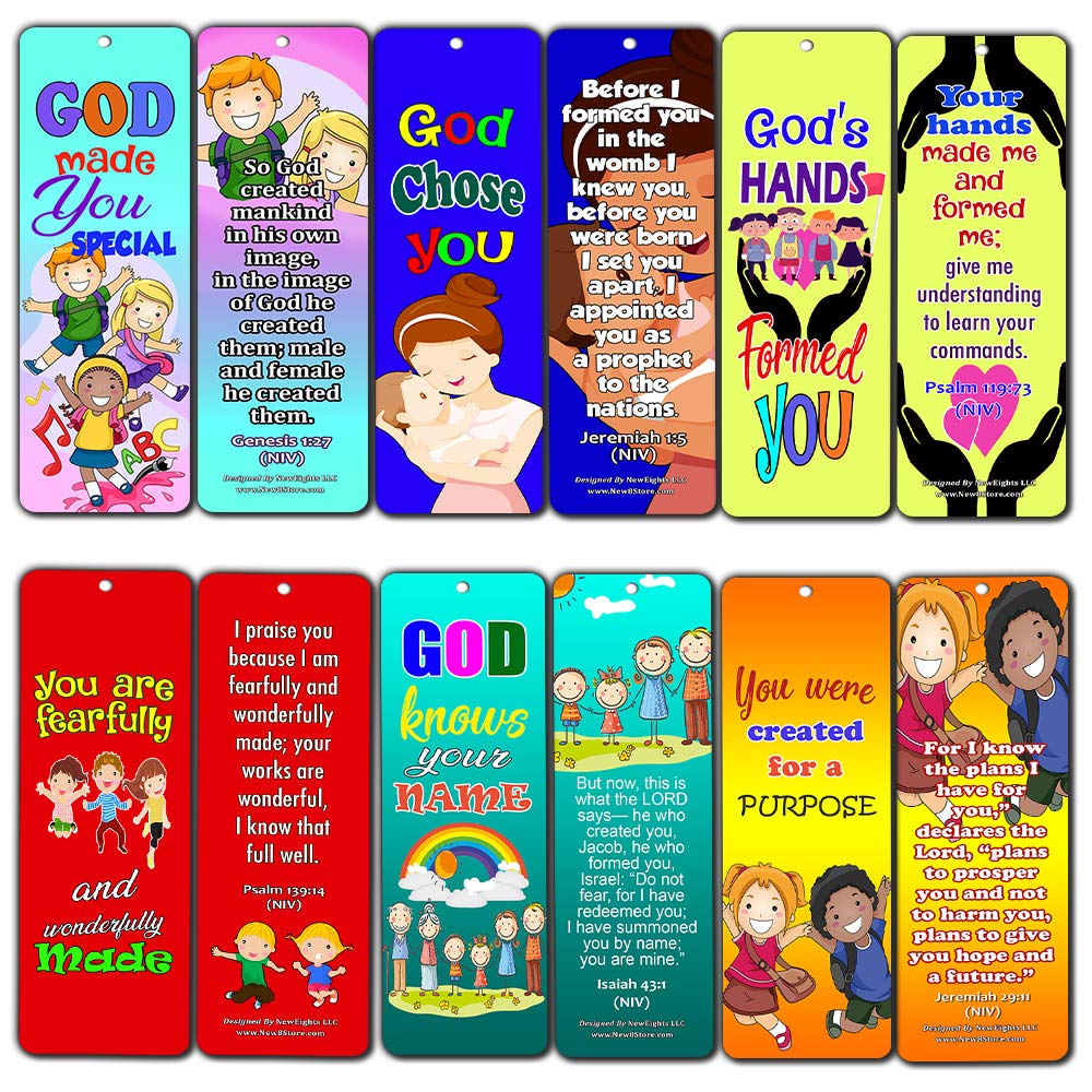 Children of God Bible Verse Bookmarks (12-Pack) - Inspirational Scripture Cards with Easy-to-Memorize Bible Verses for Kids - Perfect for Sunday School, Bible Study & Gift Giving