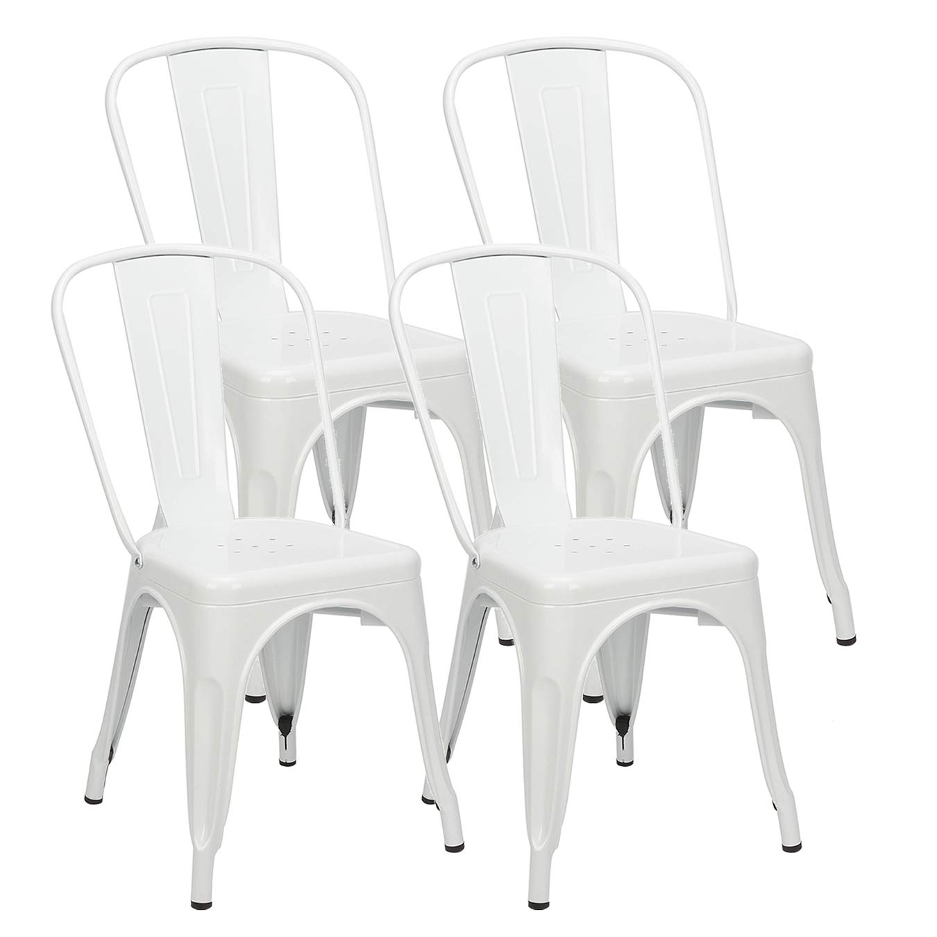 4-Piece White Metal Dining Chairs Set - 18
