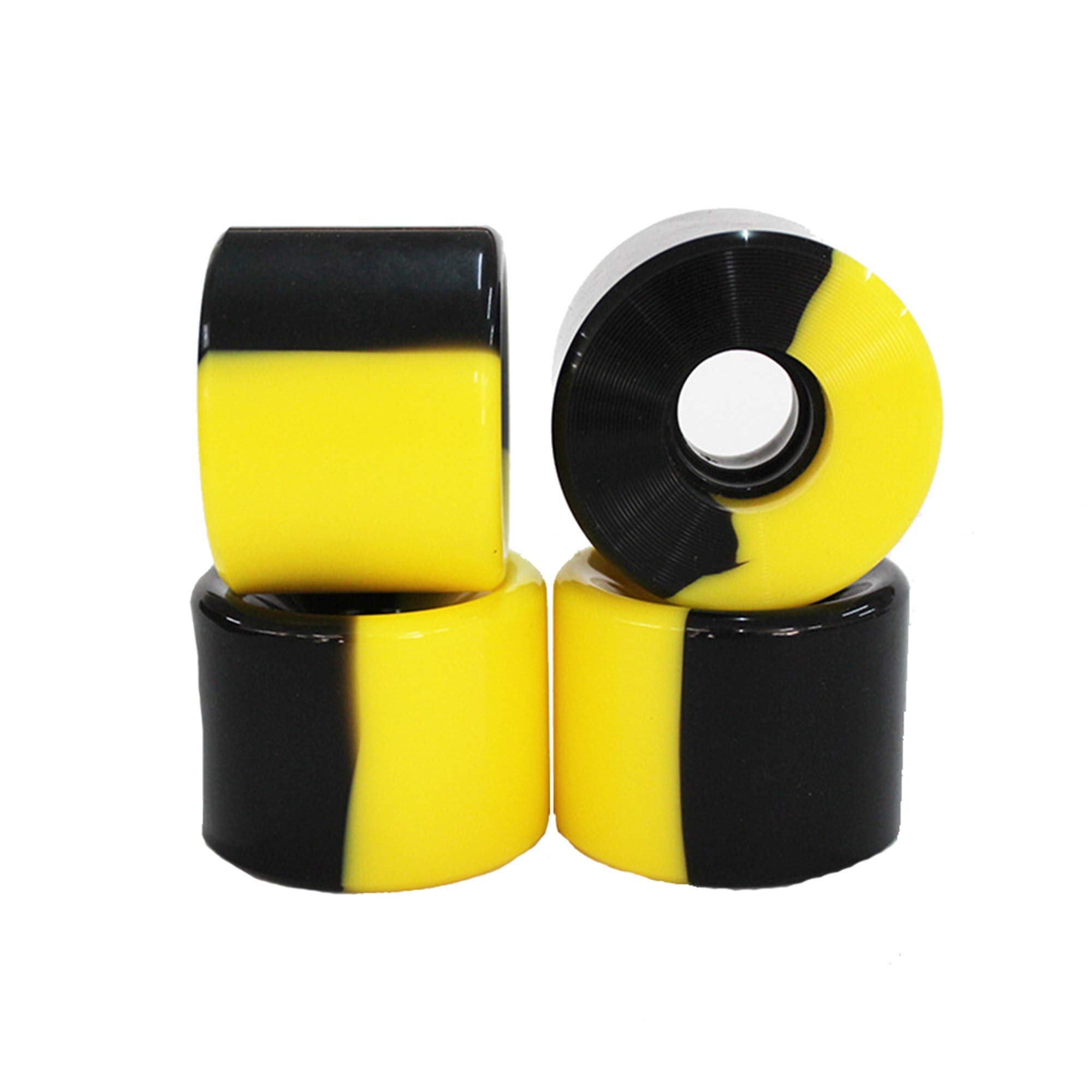 60x45mm 78A Skateboard Wheels - Longboard Wheels, Yellow & Black PU Wheels (Set of 4) - Perfect for Cruising, Downhill & Street Skateboarding