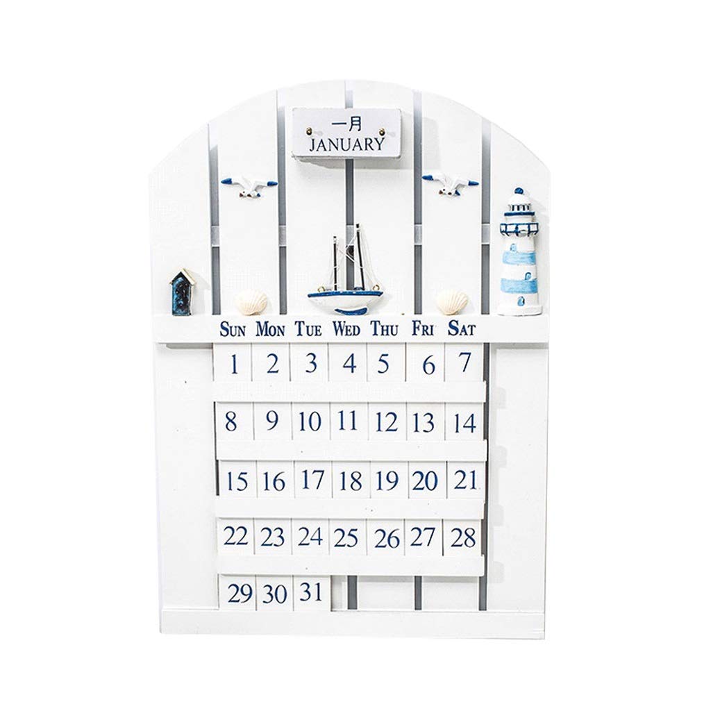 Retro Beach Style Perpetual Wooden Desk Calendar - Adjustable Cubes Wall Mount or Desktop Organizer for School, Office & Home Decor | White Shabby Chic File Cabinet Calendar for Planning, Scheduling & Vintage Aesthetic Workspaces
