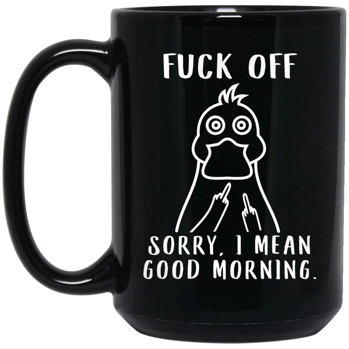 Funny Duck 'Fuk Off' Middle Finger Christmas 2024 Novelty Coffee Mug - 15oz Black Ceramic Cup - Perfect for Office Pranks, White Elephant Gifts & Holiday Humor
