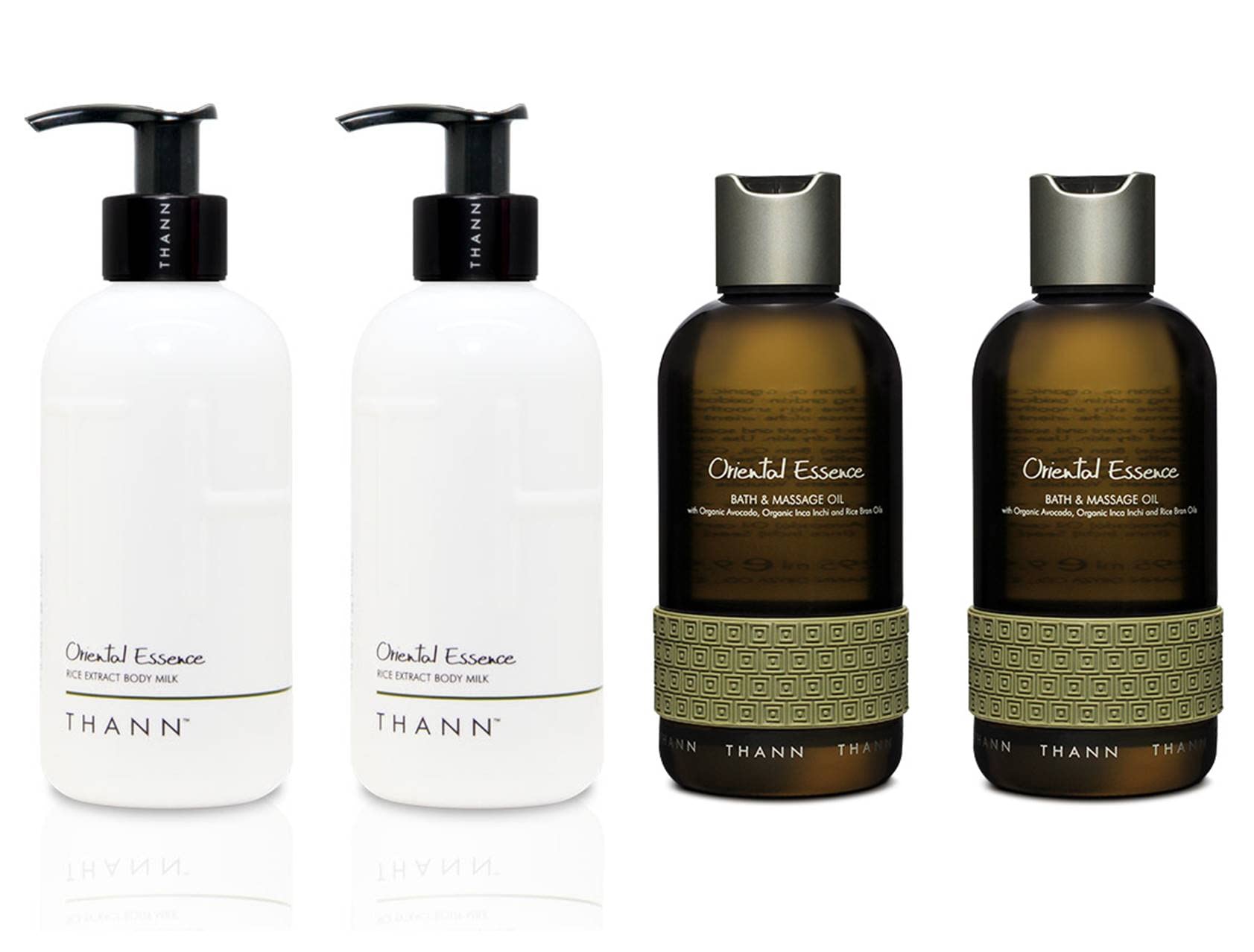 THANN Oriental Essence Rice Extract Body Milk & Massage Oil Set - Hydrating & Relaxing Skincare Duo for Dry Skin & Spa-Like Home Treatment