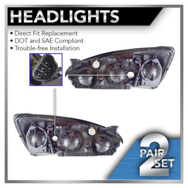 2004-2008 Chevrolet Malibu Headlight Assembly Set - Driver & Passenger Side Replacement (GM2502235 & GM2503235 Compatible) - Perfect for Night Driving & Foggy Conditions