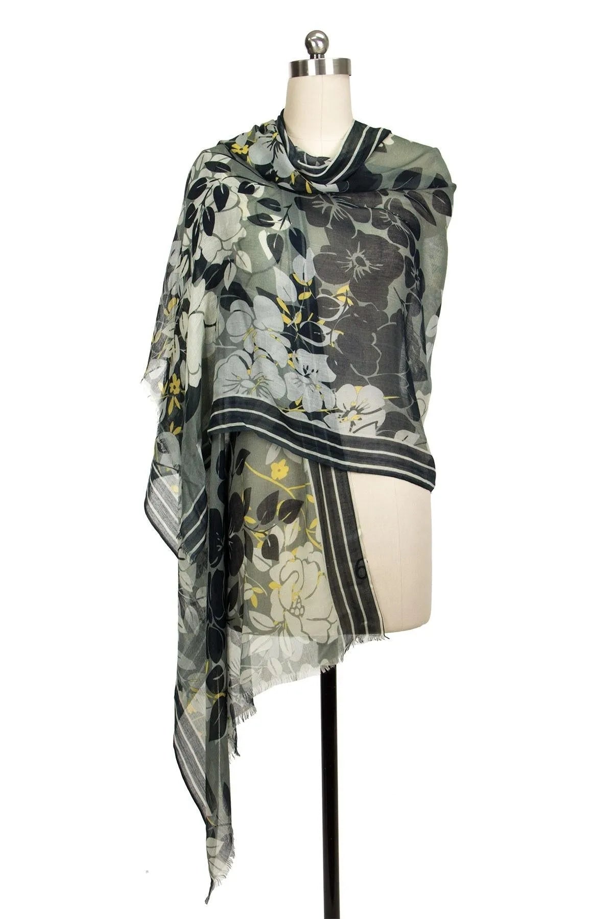 Floral Dark Green Scarf - Soft Lightweight Womens Fashion Accessory for Fall Winter Outfits, Office Wear and Special Occasions