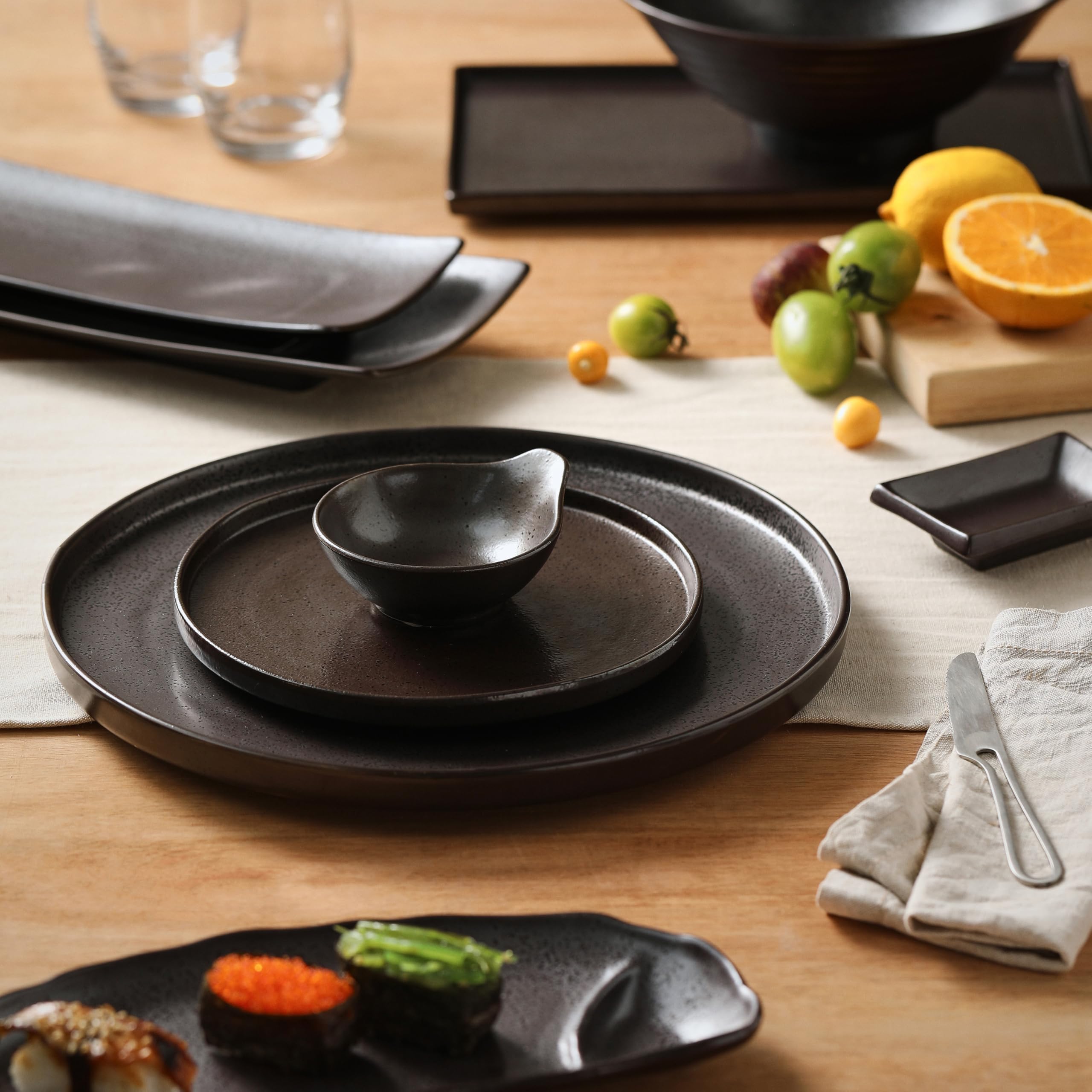 4 Inch Ceramic Sauce Dish - Japanese Rectangular Sushi Dipping Bowl, Appetizer Plates for Soy Sauce, Wasabi & Snacks (4-Pack, Dark Brown) - Perfect for Home Kitchen, Sushi Parties & Asian Dining Experience