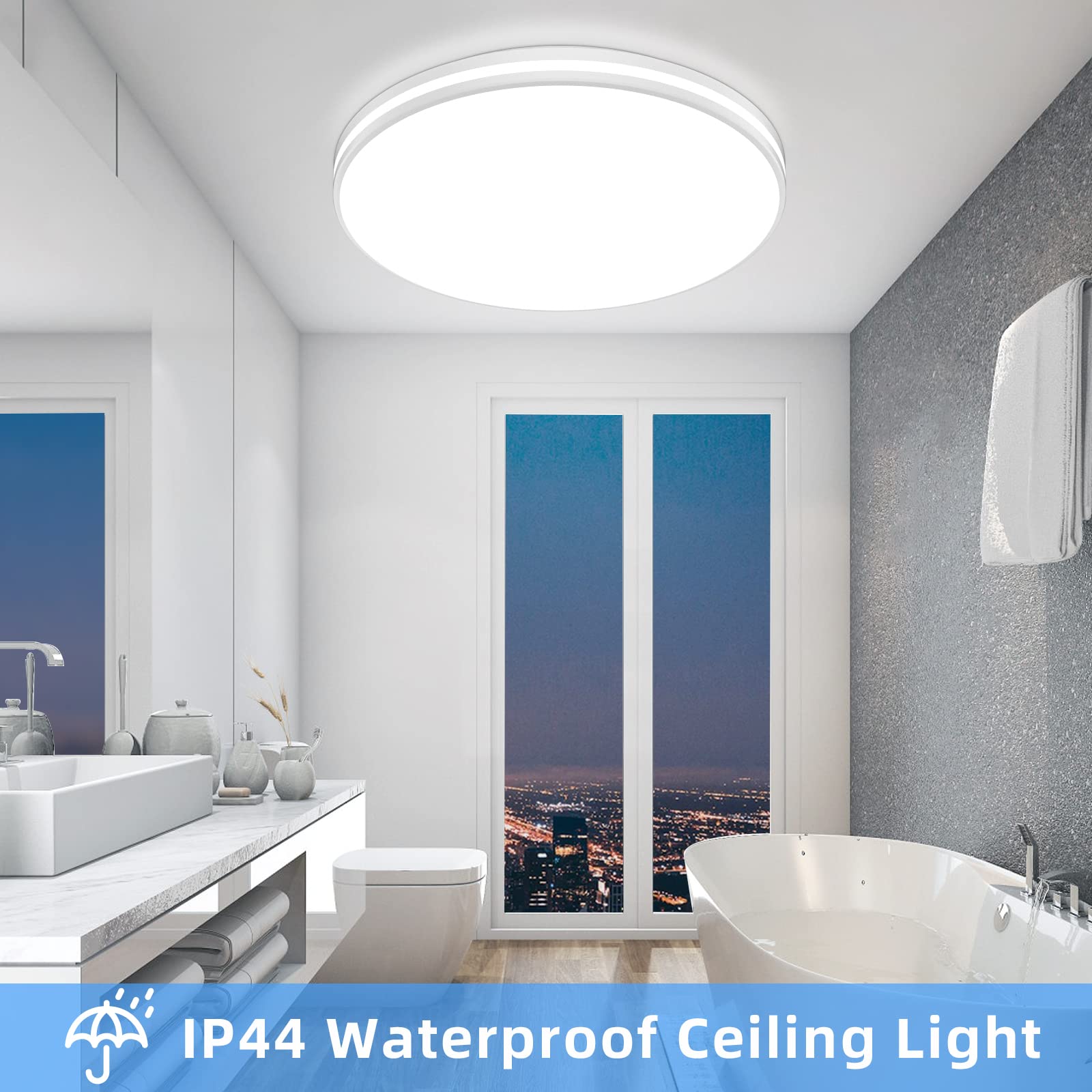 24W LED Ceiling Light Fixture - Flush Mount Daylight White Bathroom Lighting for Bedroom, Living Room & Kitchen | Dimmable Energy-Saving Lamp for Home & Office Use
