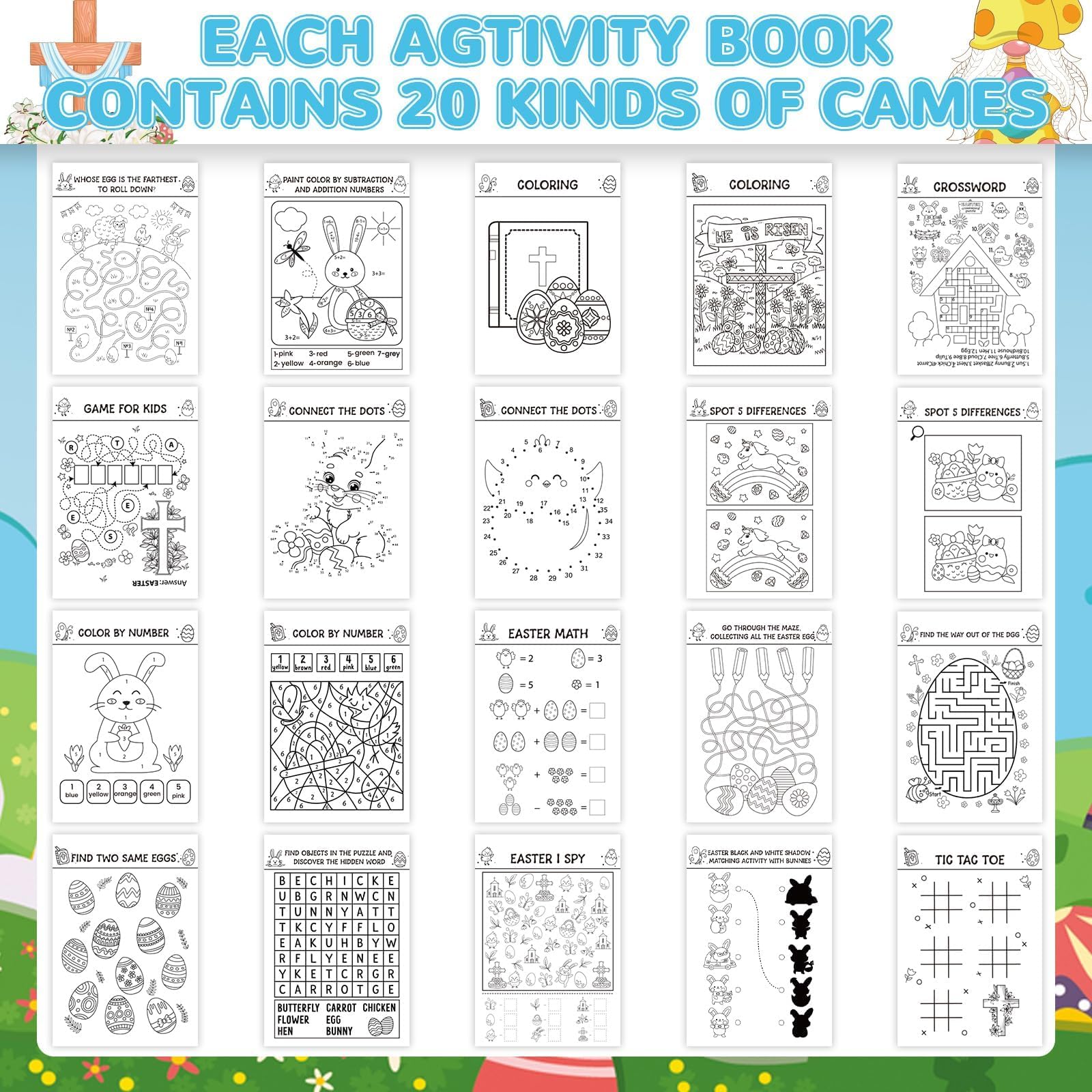 48PCS Easter Activity Books for Kids - Fun Coloring, Mazes & Find the Difference Games - Perfect for Easter Parties, Classroom Gifts & Goodie Bag Stuffers - Great for Holiday Celebrations & Learning Activities