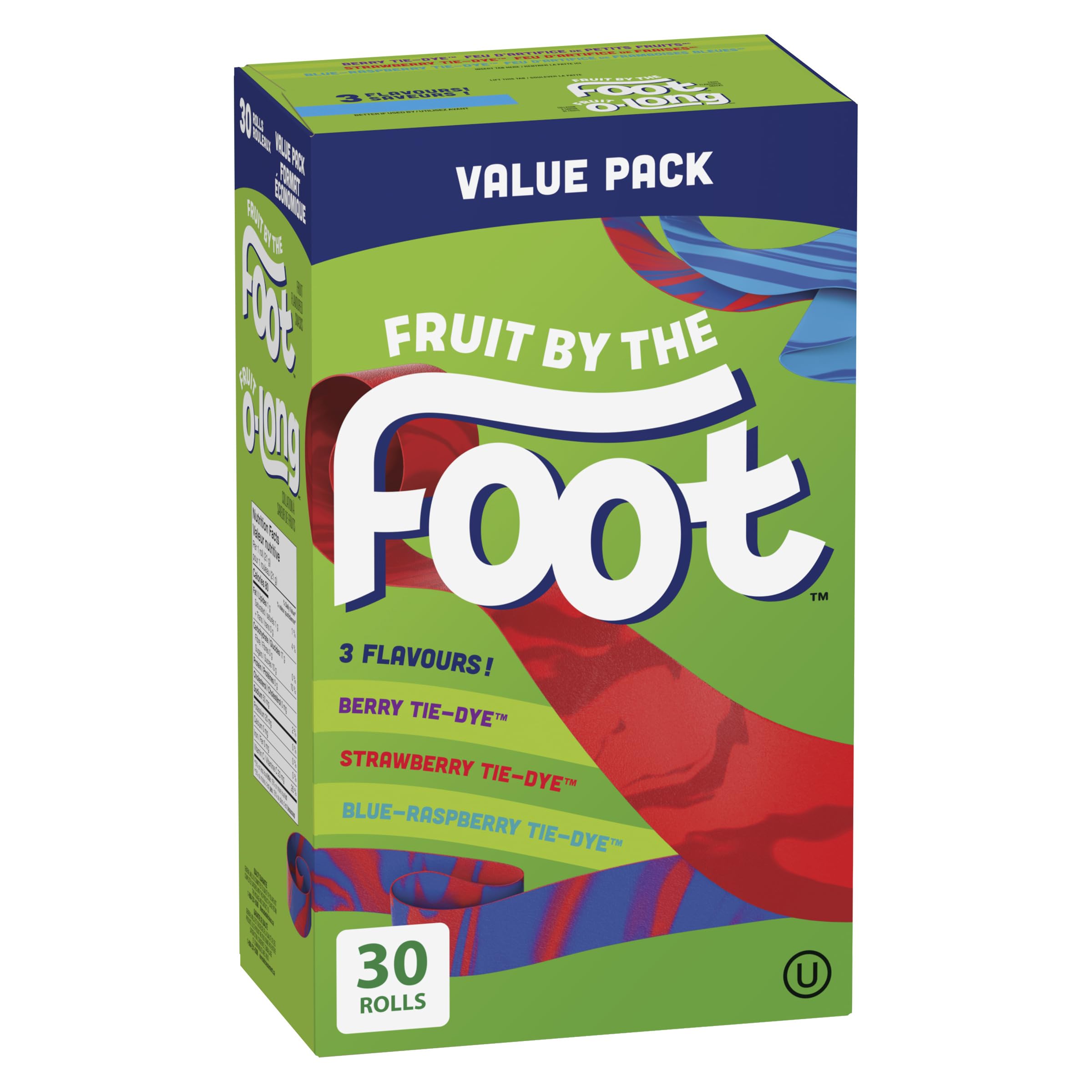 Betty Crocker Fruit by the Foot Value Pack - 30 Rolls of Strawberry, Blue Raspberry & Berry Tie-Dye Fruit Flavored Snacks (637g) | Kids Lunch Box, School Snacks & Party Treats
