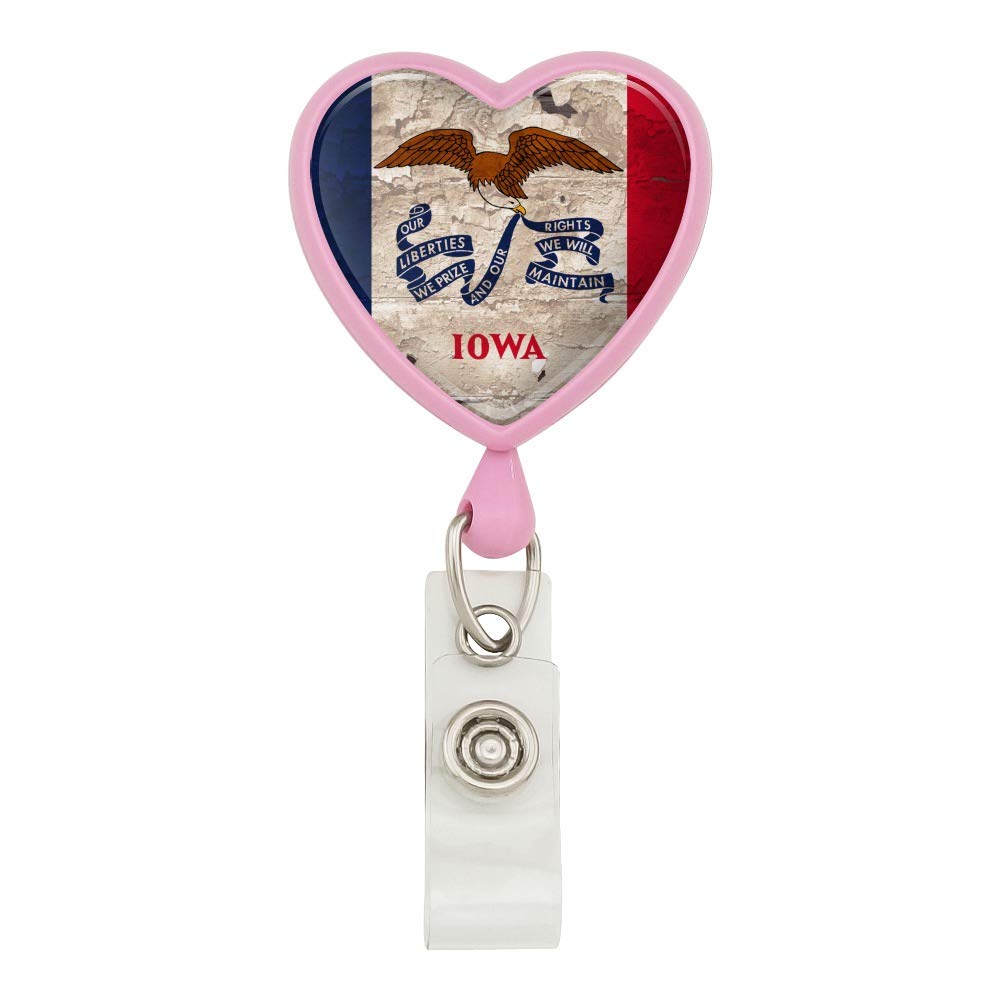 Rustic Iowa Flag Lanyard - Retractable ID Badge Holder for Work & Travel