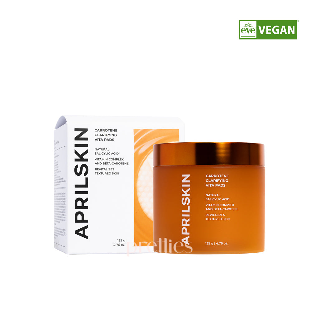 AprilSkin Carrotene Clarifying Vita Pads - 60 Exfoliating Cotton Pads with Vitamin C for Brightening & Acne Treatment (135g) | Perfect for Daily Skincare Routine & Travel