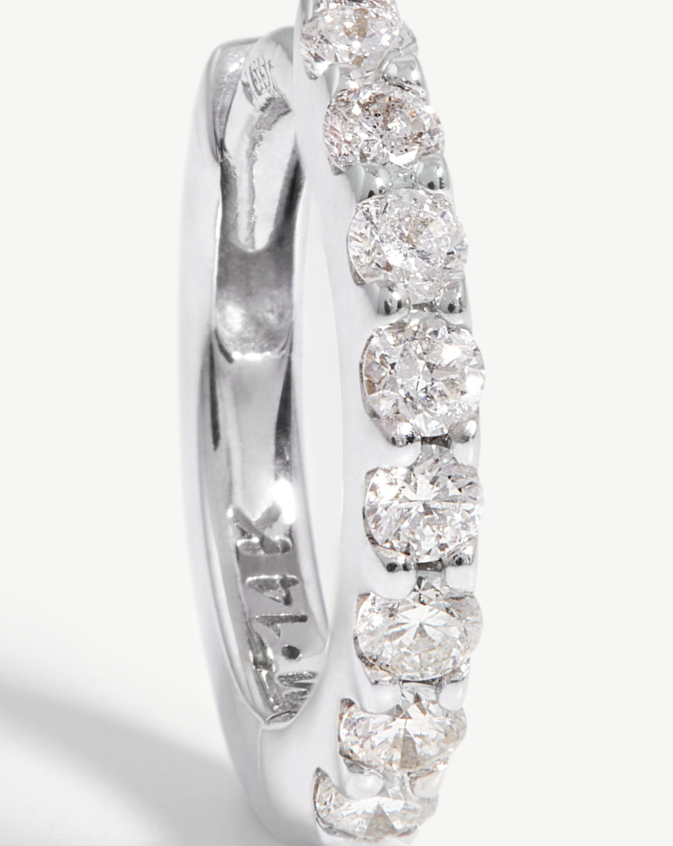 14K White Gold Diamond Huggie Hoop Earrings for Women - Classic & Elegant Everyday Jewelry Gift for Her - Perfect for Parties, Weddings & Special Occasions