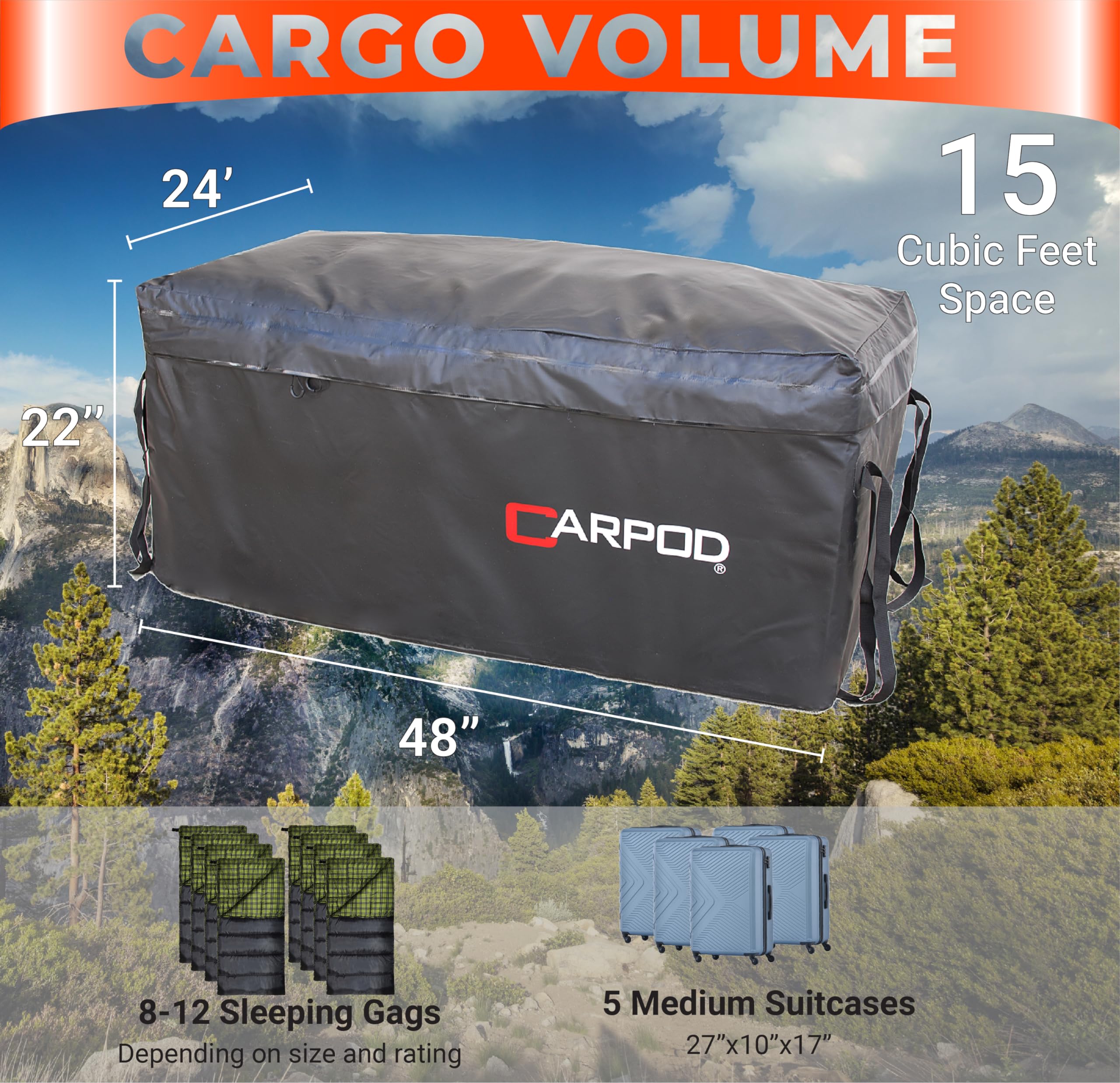 Heavy Duty Waterproof Cargo Carrier Bag - UV Protected Triple Layer Fabric with Waterproof Zippers (M2203) - Perfect for Road Trips, Camping & Outdoor Adventures